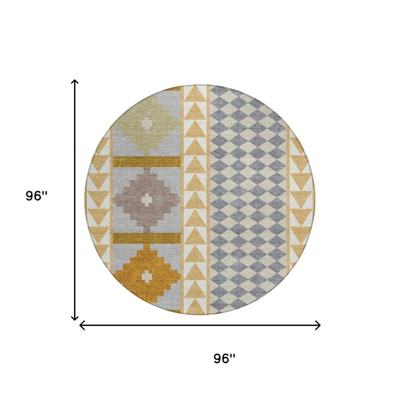 8' Gold And Copper Round Southwestern Washable Indoor Outdoor Area Rug Homeroots Outdoor