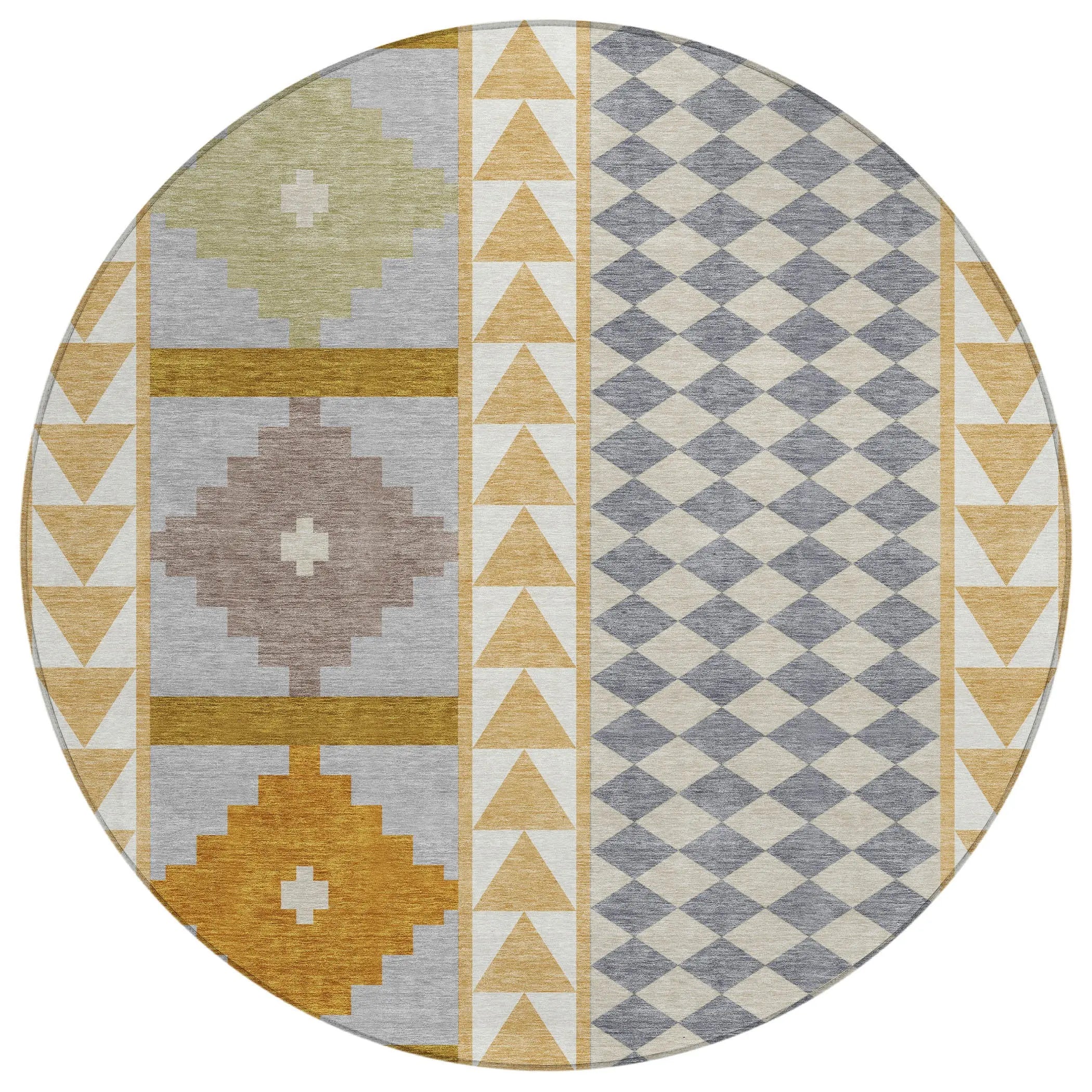 8' Gold And Copper Round Southwestern Washable Indoor Outdoor Area Rug Homeroots Outdoor