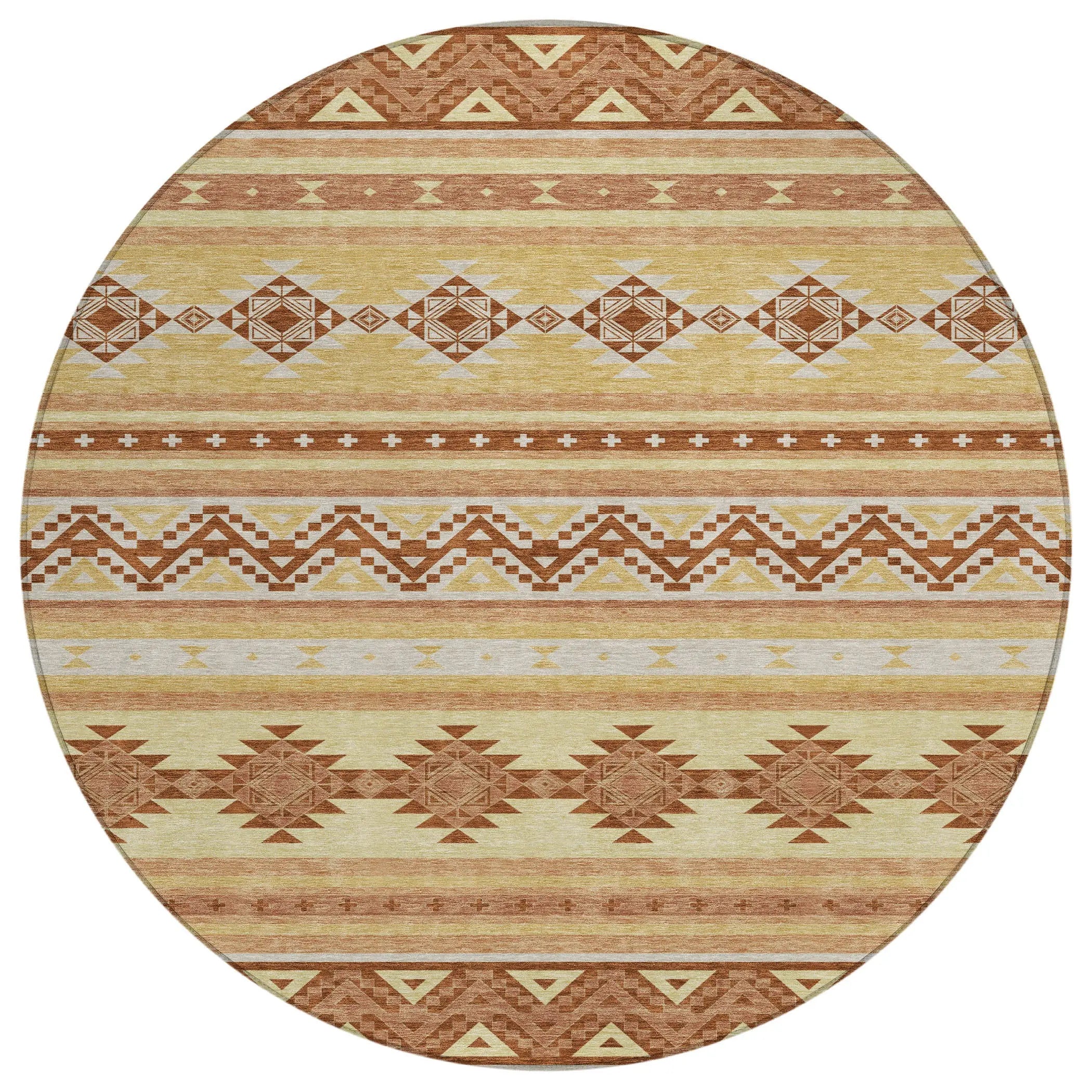 8' Gold And Copper Round Southwestern Washable Indoor Outdoor Area Rug Homeroots Outdoor