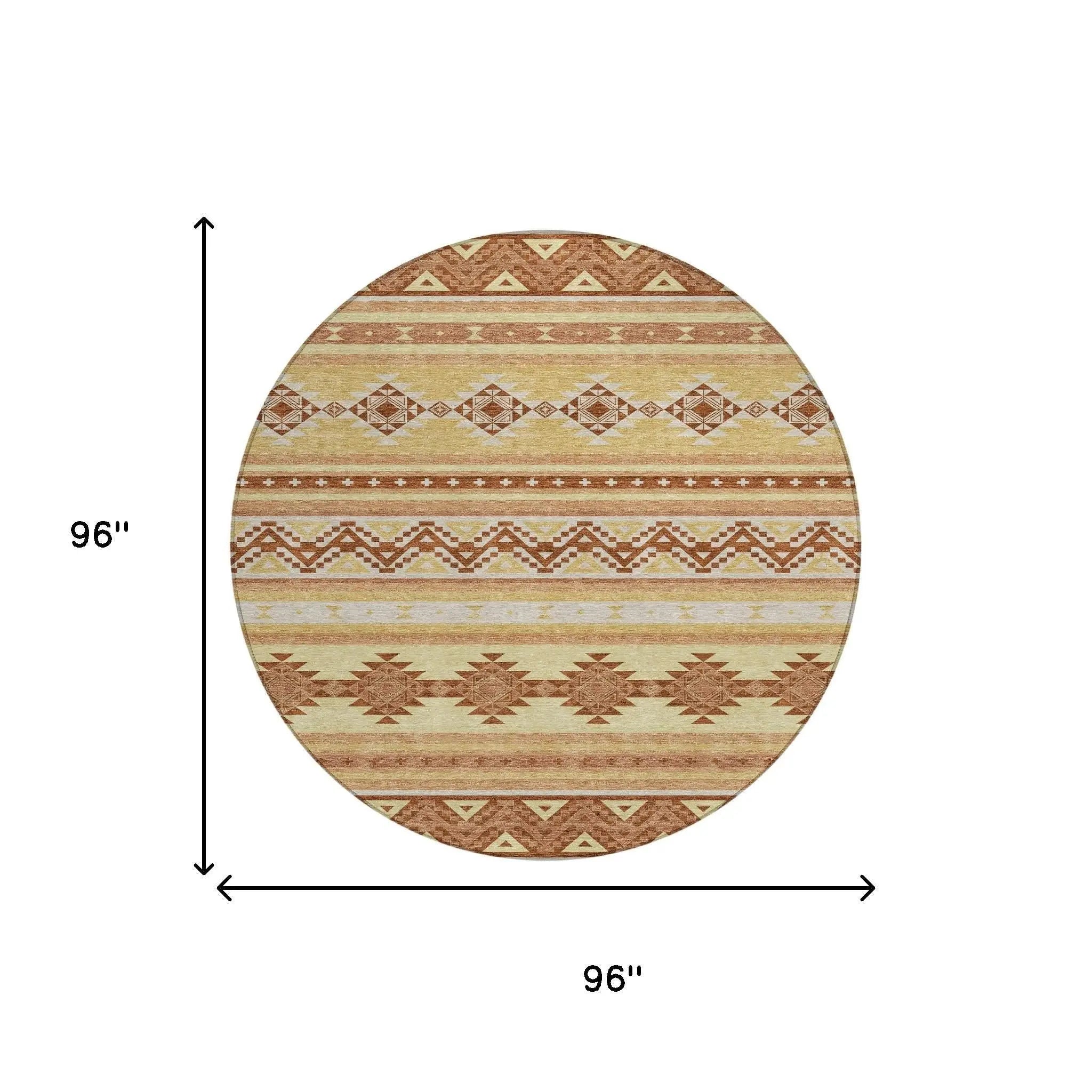 8' Gold And Copper Round Southwestern Washable Indoor Outdoor Area Rug Homeroots Outdoor