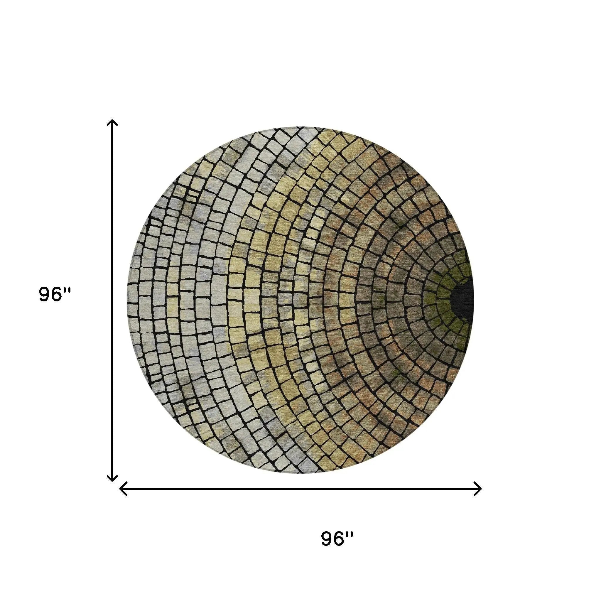 8' Gold And Gray Round Geometric Washable Indoor Outdoor Area Rug Homeroots Outdoor