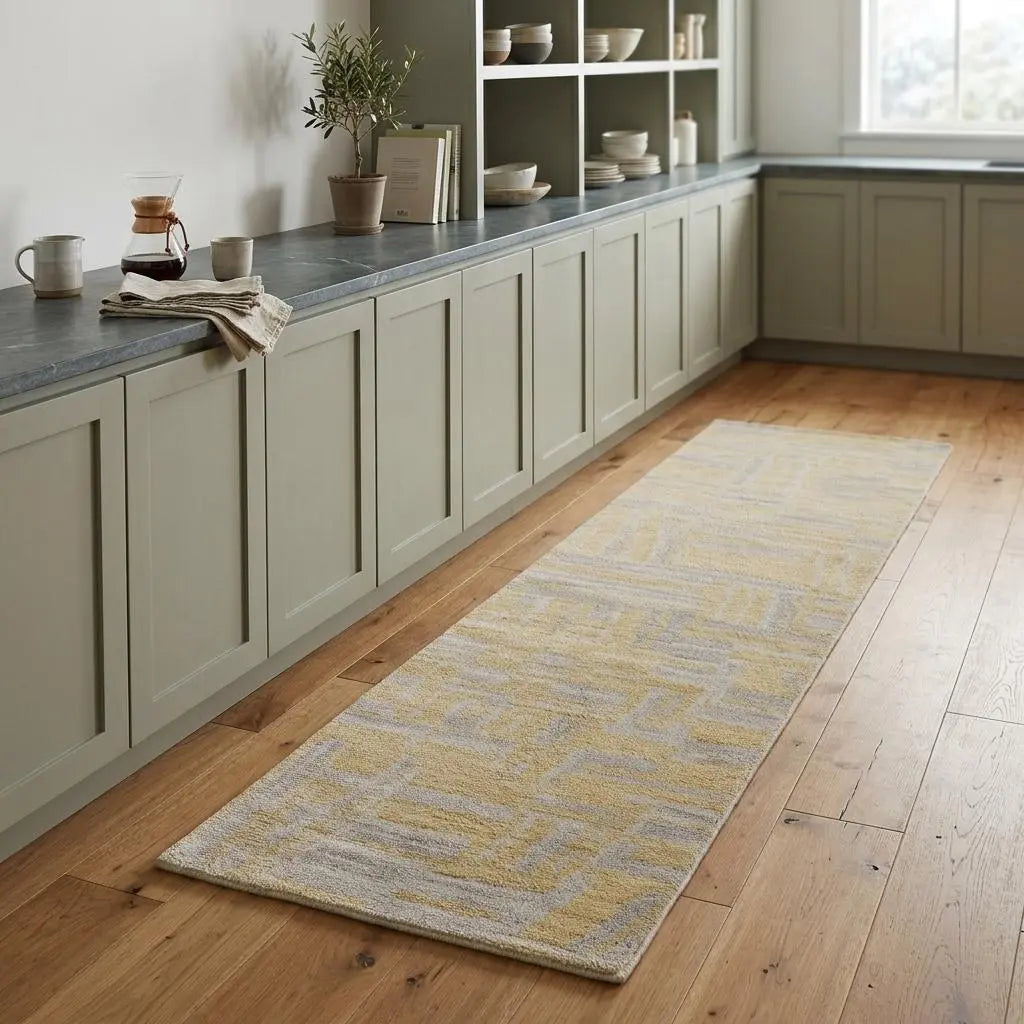 8' Gold And Gray Wool Abstract Hand Knotted Area Rug Homeroots Home Decor