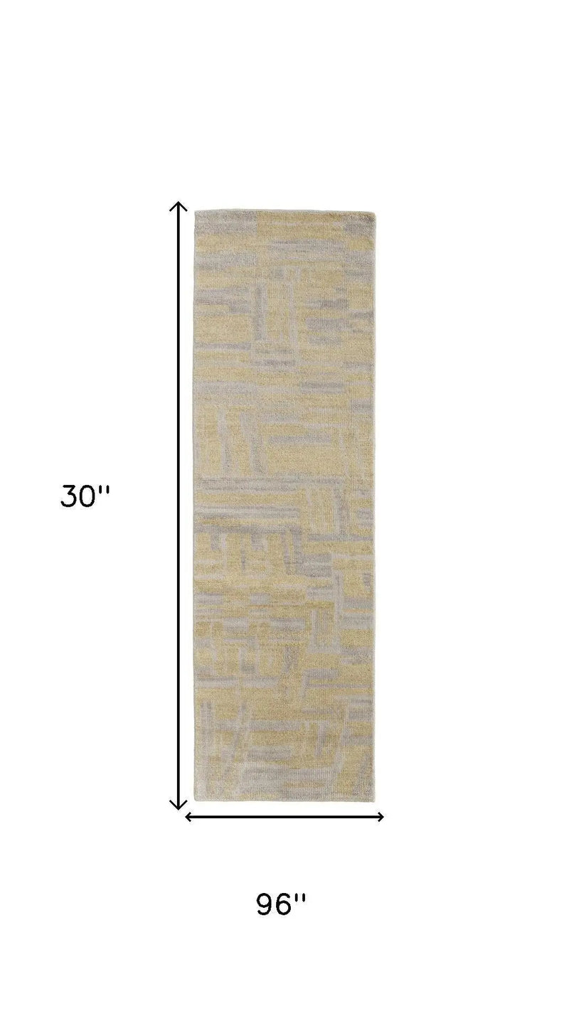8' Gold And Gray Wool Abstract Hand Knotted Area Rug Homeroots Home Decor