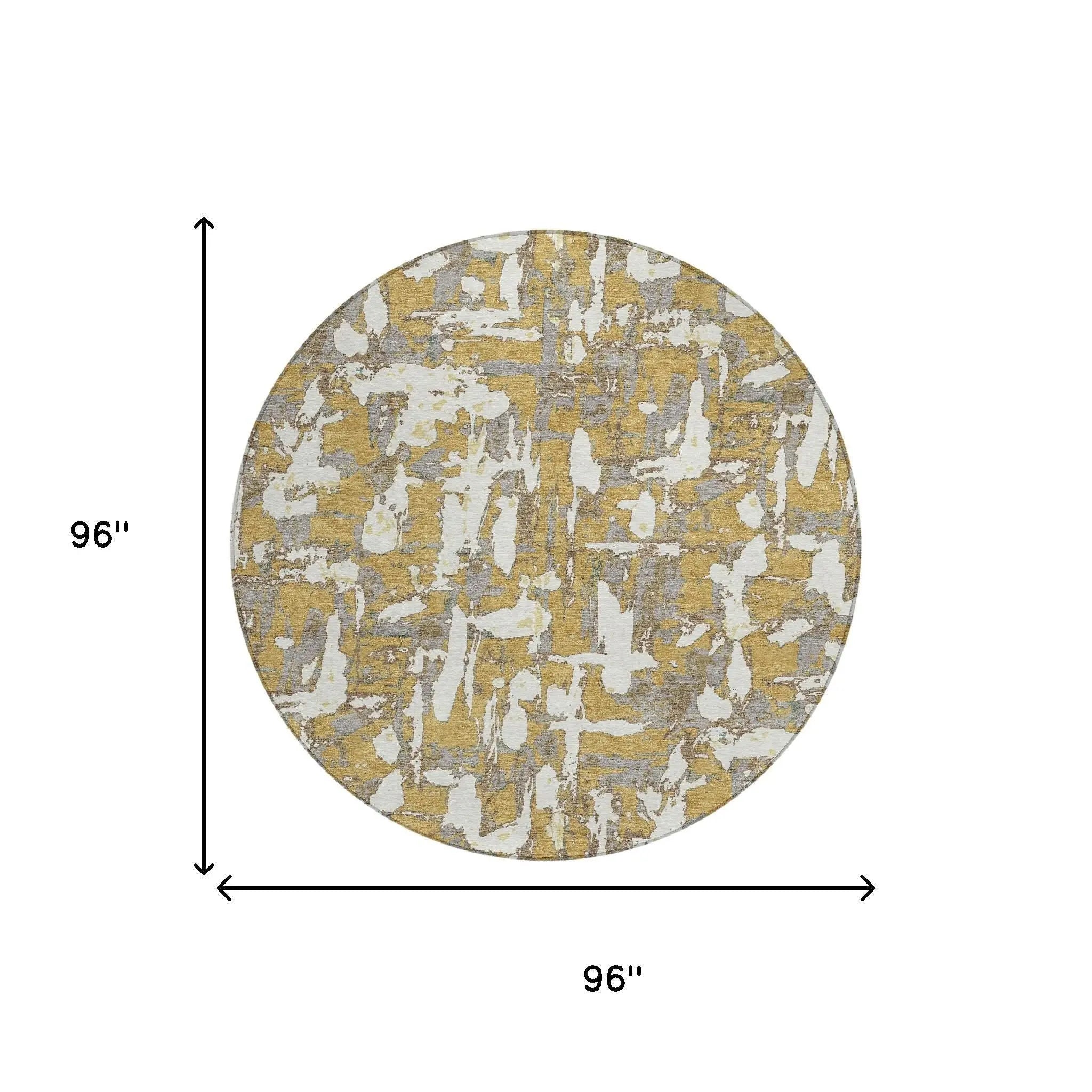8' Gold And Ivory Round Abstract Washable Indoor Outdoor Area Rug Homeroots Outdoor