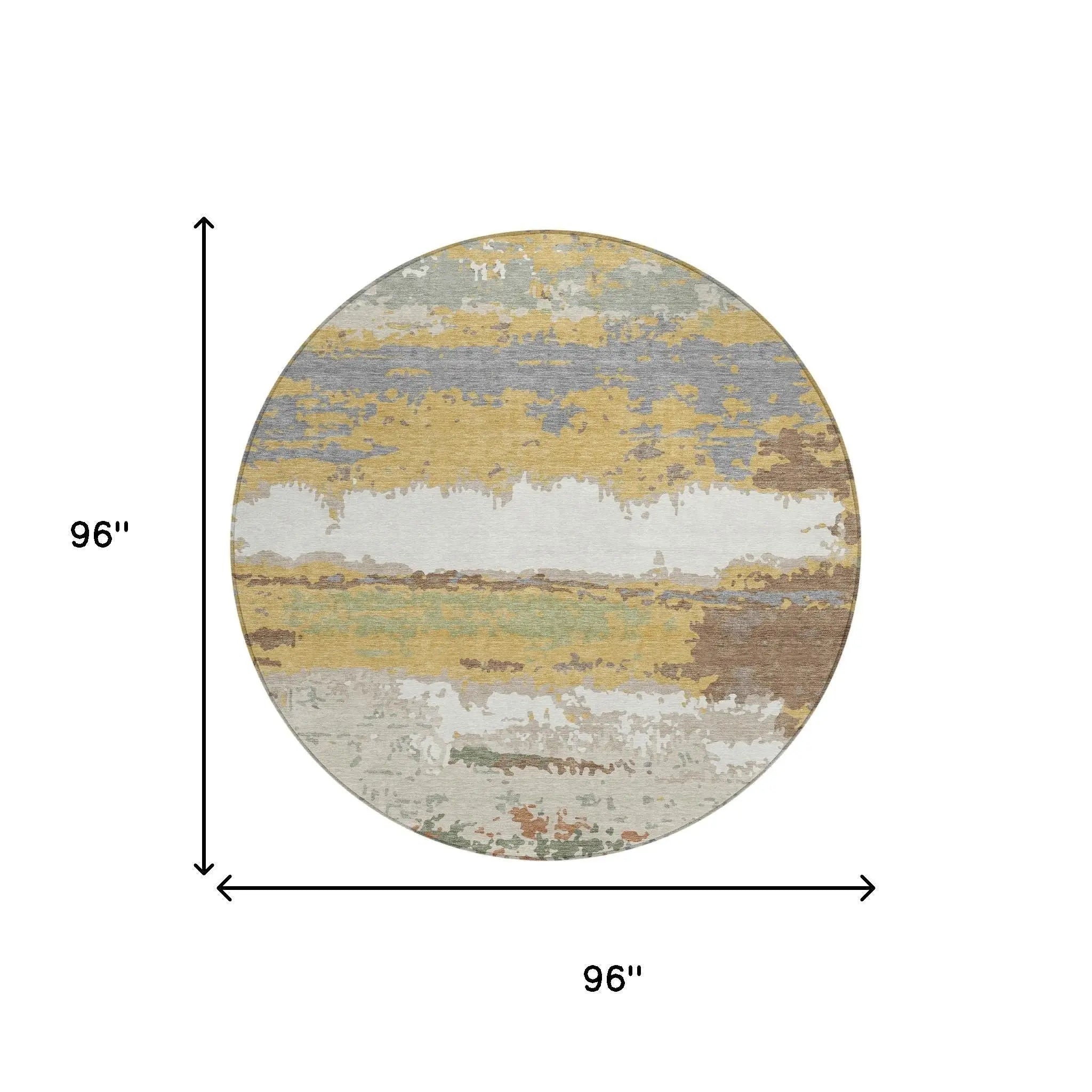 8' Gold And Ivory Round Abstract Washable Indoor Outdoor Area Rug Homeroots Outdoor
