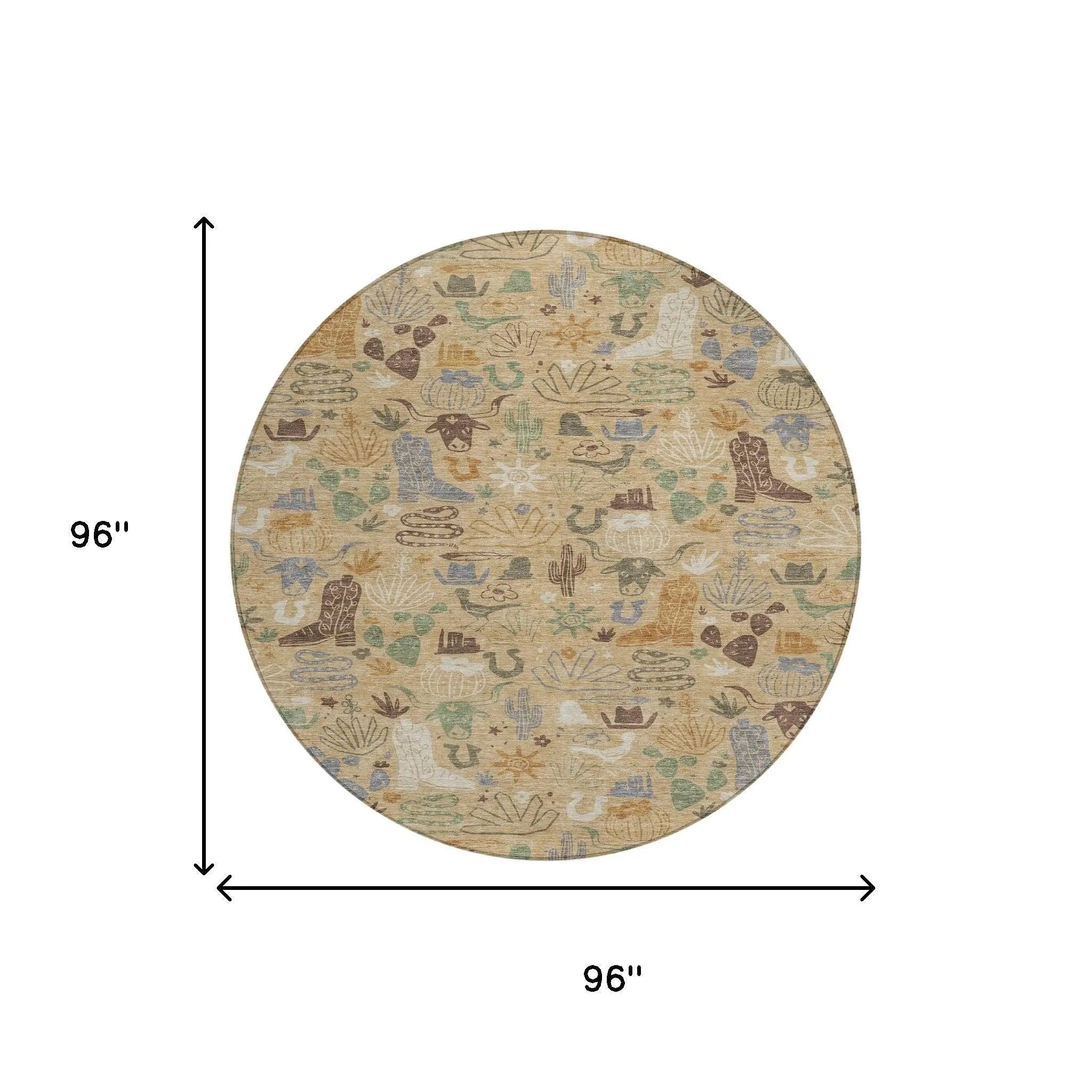 8' Gold And Ivory Round Cactus Washable Indoor Outdoor Area Rug Homeroots Outdoor