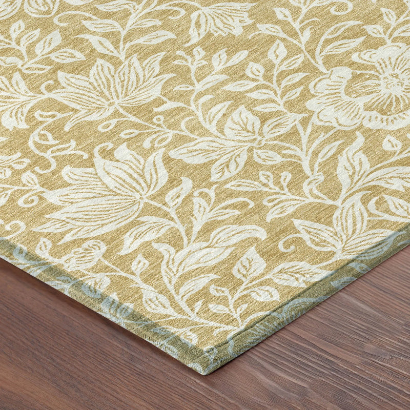 8' Gold And Ivory Round Floral Washable Indoor Outdoor Area Rug Homeroots Outdoor