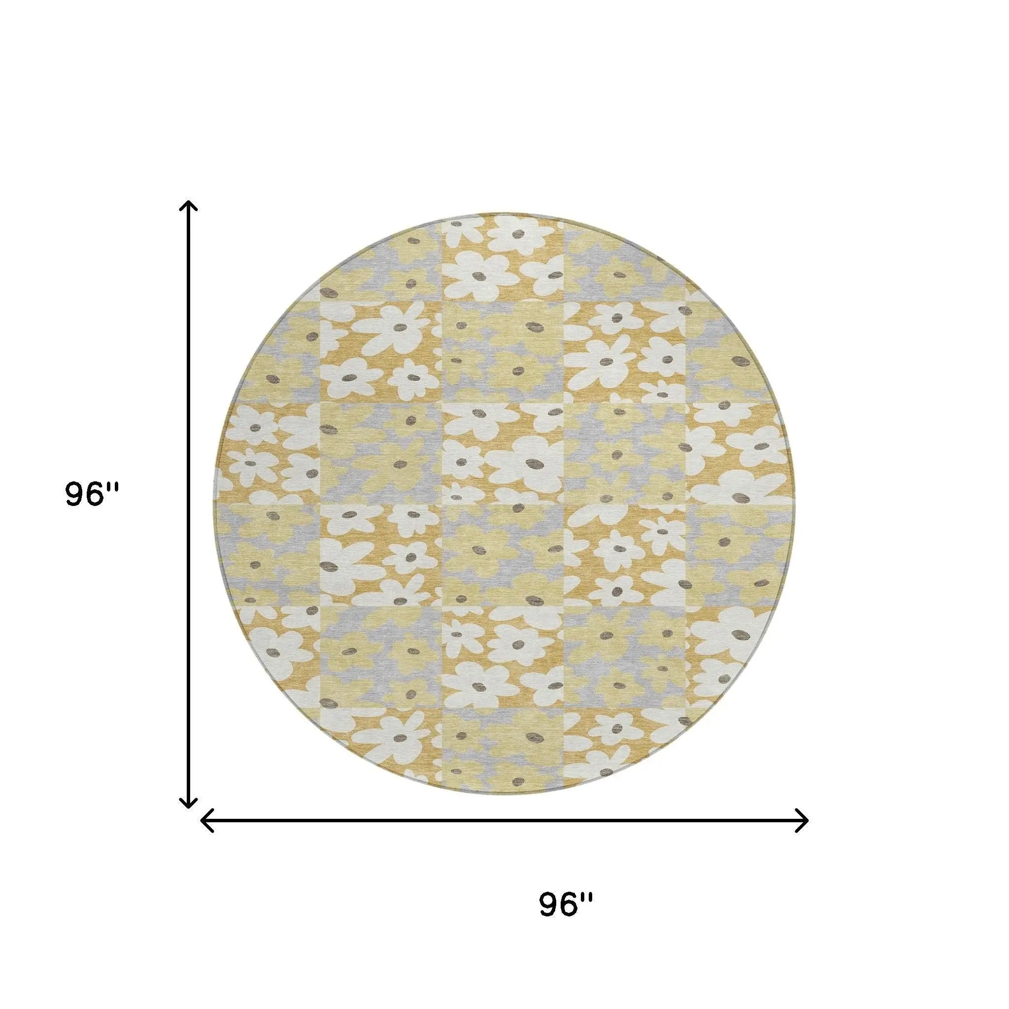 8' Gold And Ivory Round Floral Washable Indoor Outdoor Area Rug Homeroots Outdoor