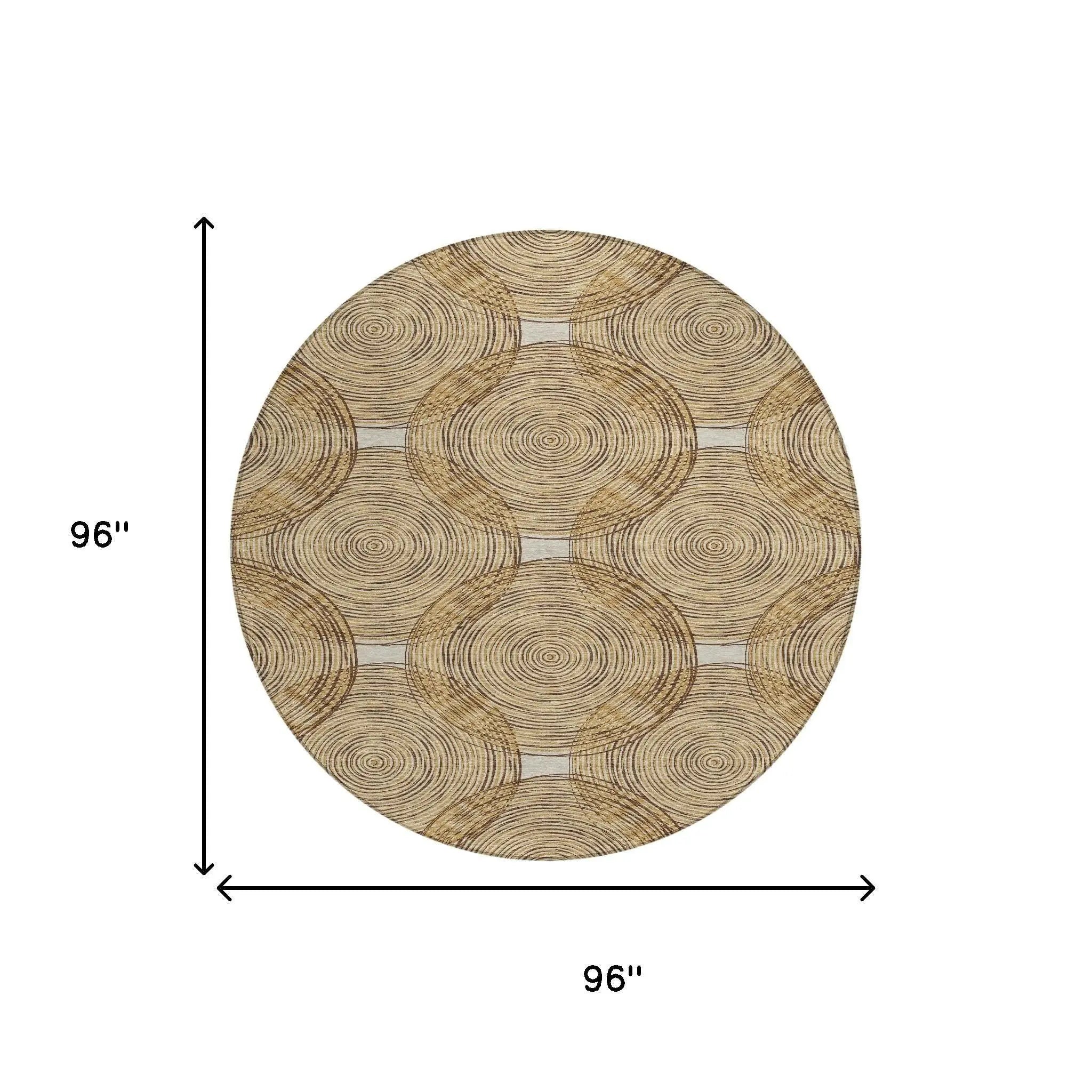 8' Gold And Ivory Round Geometric Washable Indoor Outdoor Area Rug Homeroots Outdoor