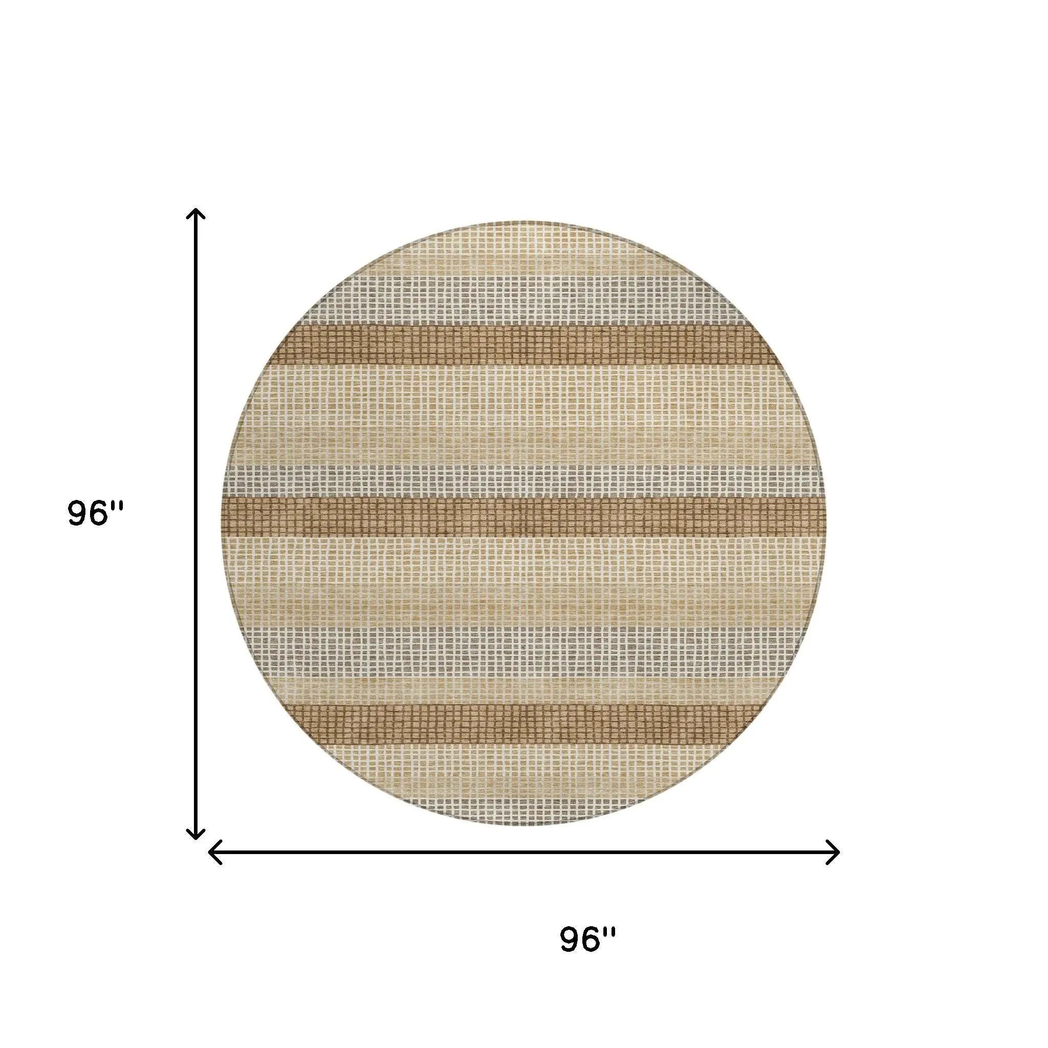 8' Gold And Ivory Round Striped Washable Indoor Outdoor Area Rug Homeroots Outdoor