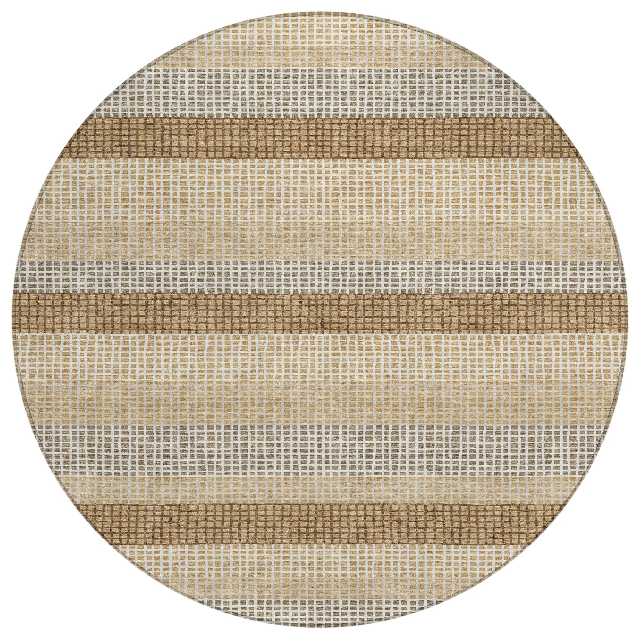 8' Gold And Ivory Round Striped Washable Indoor Outdoor Area Rug Homeroots Outdoor