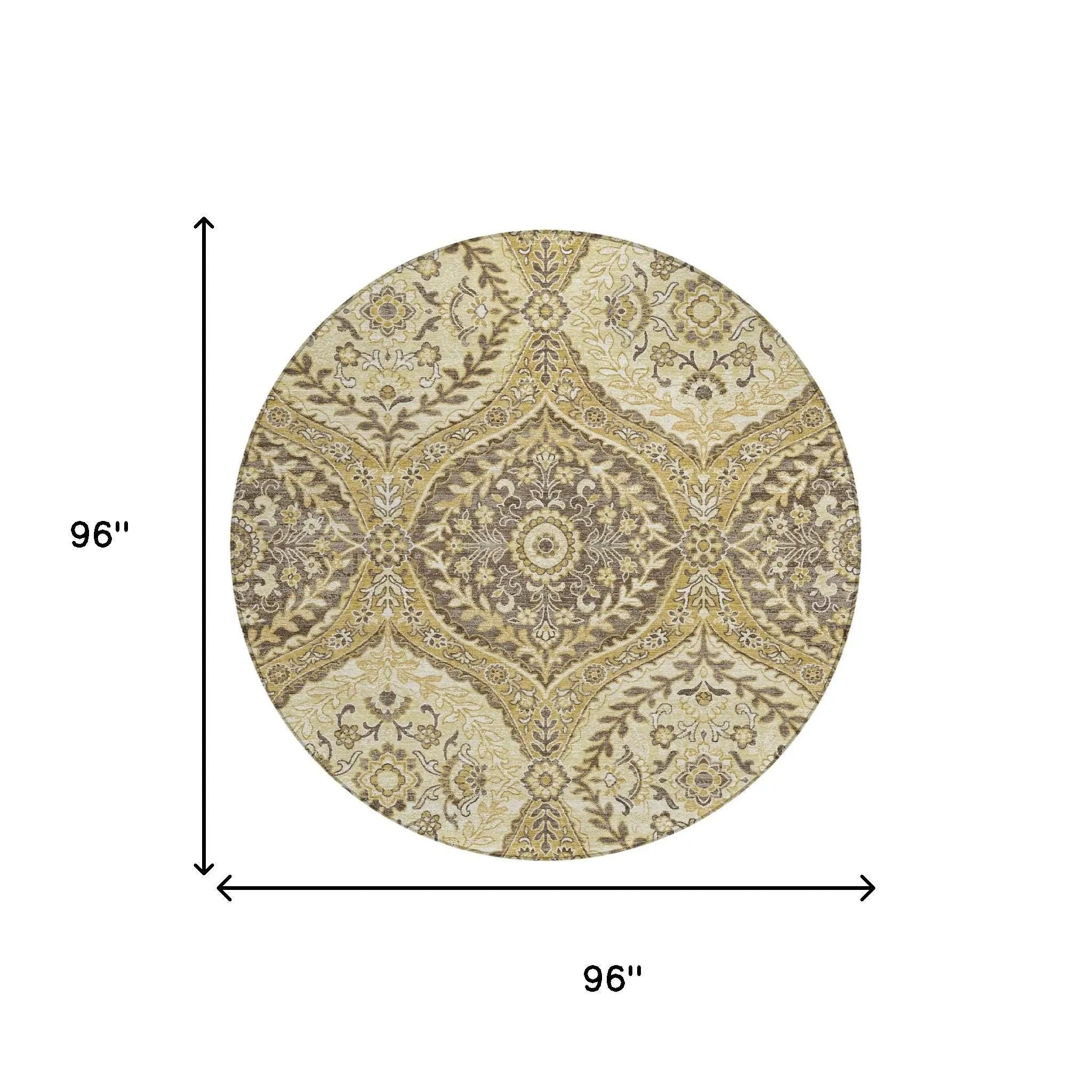 8' Gold And Khaki Round Ogee Washable Indoor Outdoor Area Rug Homeroots Outdoor