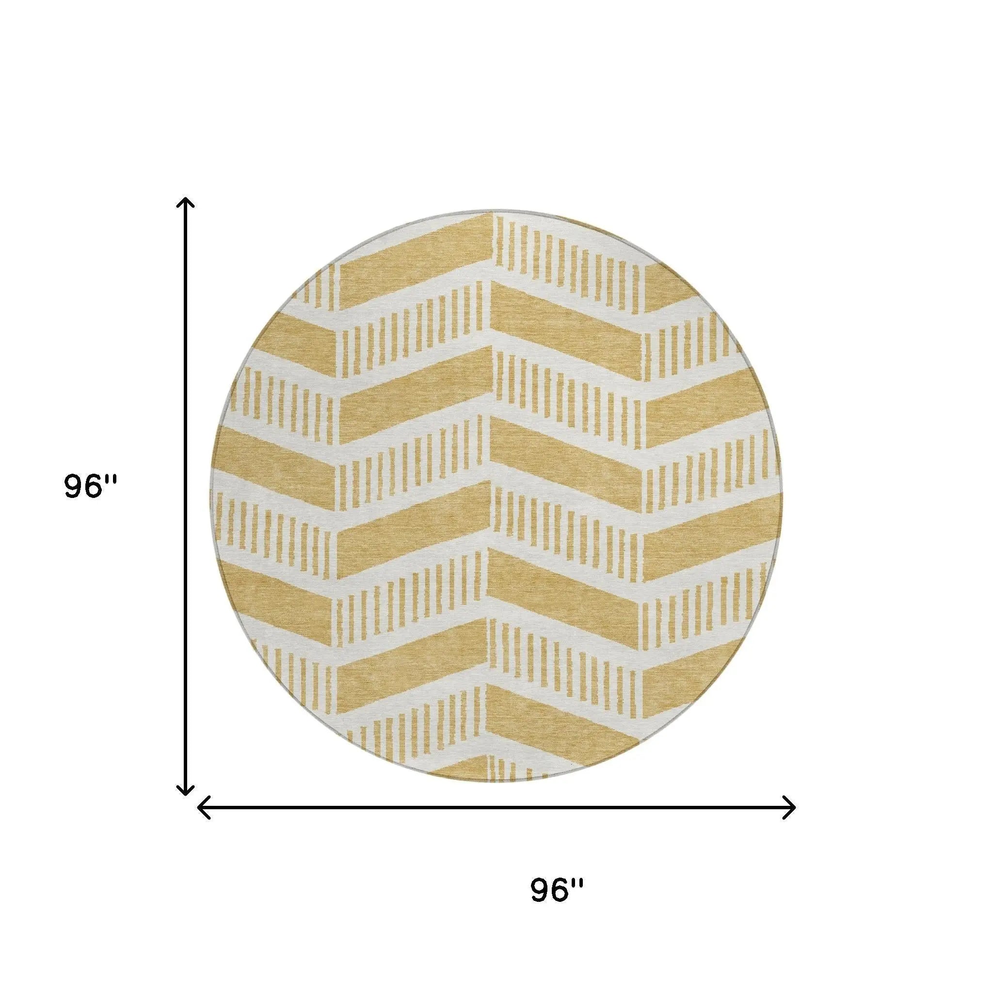 8' Gold And Linen Round Geometric Washable Indoor Outdoor Area Rug Homeroots Outdoor