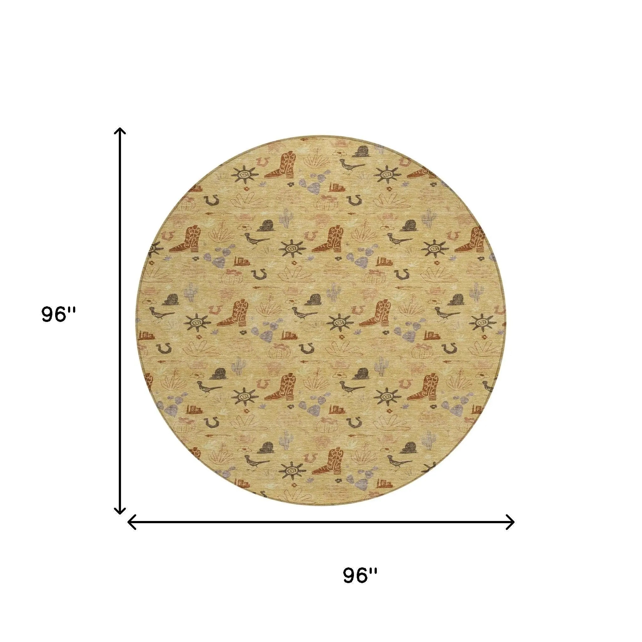 8' Gold And Orange Round Cactus Washable Indoor Outdoor Area Rug Homeroots Outdoor
