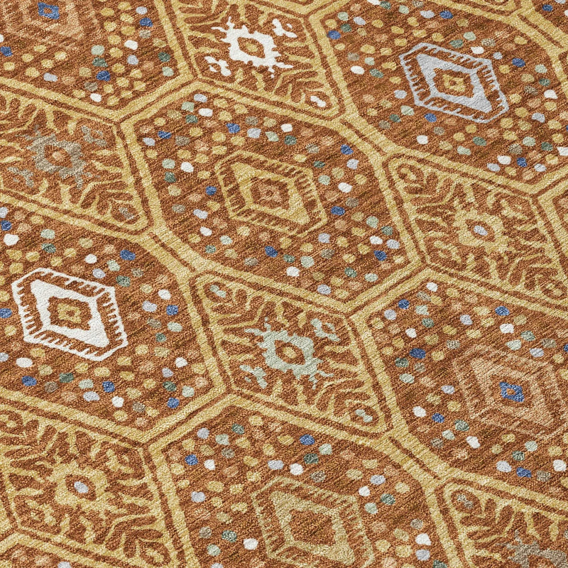 8' Gold And Orange Round Geometric Washable Indoor Outdoor Area Rug Homeroots Outdoor