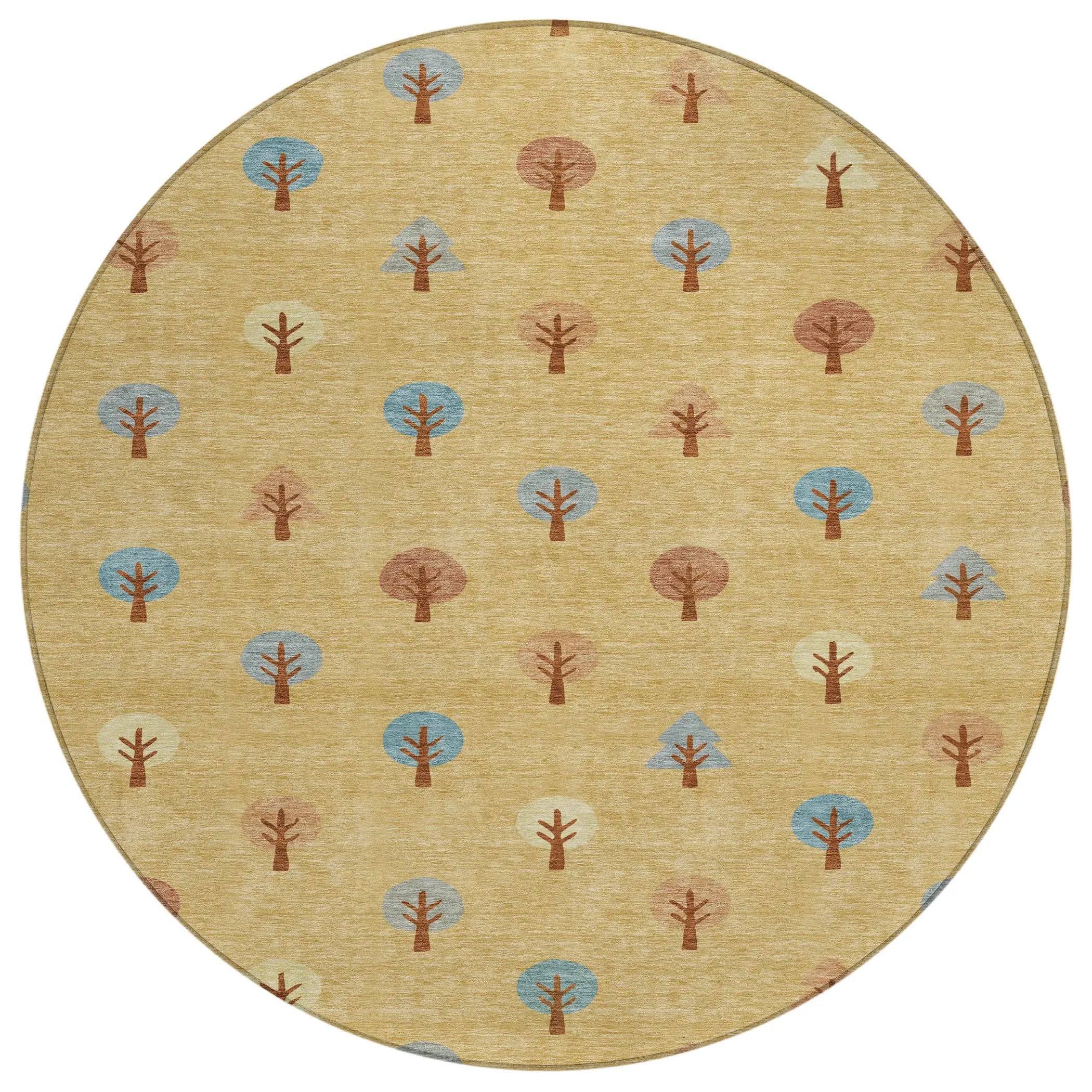 8' Gold And Orange Round Geometric Washable Indoor Outdoor Area Rug Homeroots Outdoor