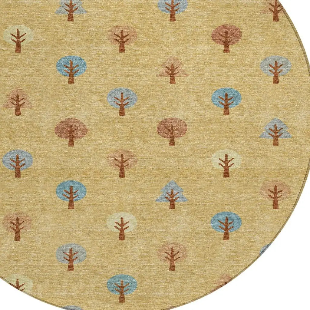 8' Gold And Orange Round Geometric Washable Indoor Outdoor Area Rug Homeroots Outdoor