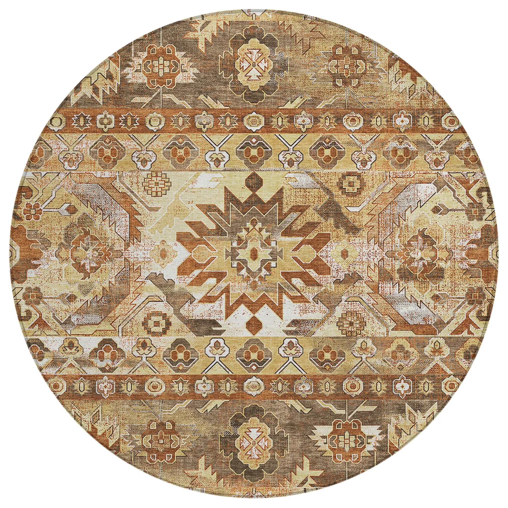 8' Gold And Saffron Round Cactus Washable Indoor Outdoor Area Rug Homeroots Outdoor