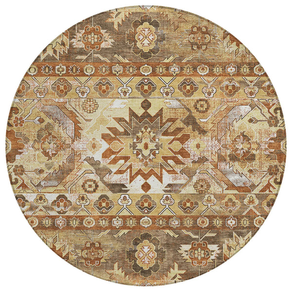 8' Gold And Saffron Round Cactus Washable Indoor Outdoor Area Rug Homeroots Outdoor