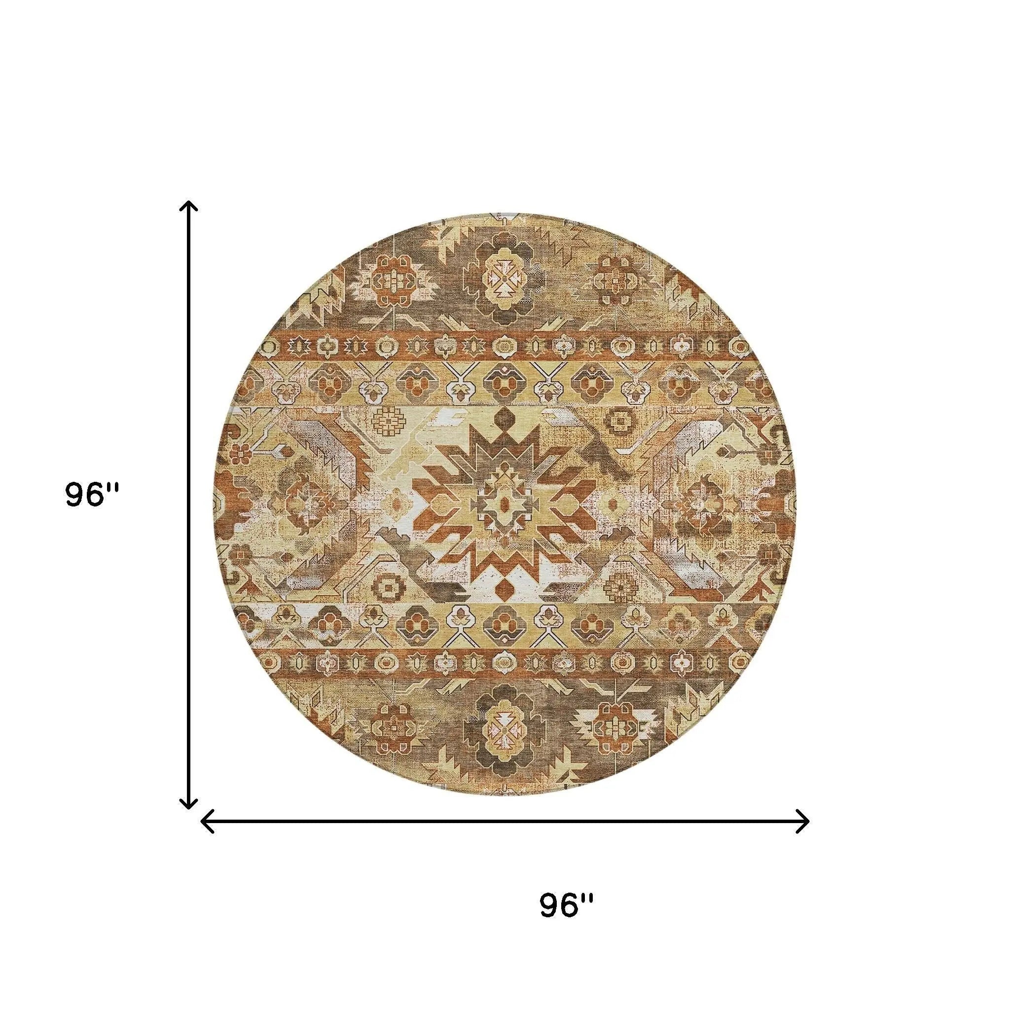 8' Gold And Saffron Round Cactus Washable Indoor Outdoor Area Rug Homeroots Outdoor