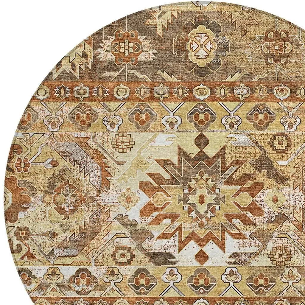 8' Gold And Saffron Round Cactus Washable Indoor Outdoor Area Rug Homeroots Outdoor