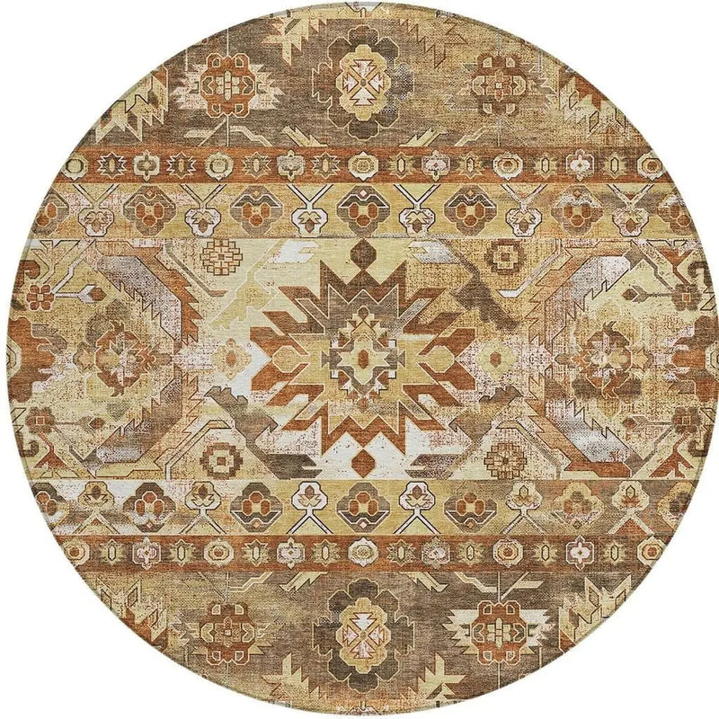 8' Gold And Saffron Round Cactus Washable Indoor Outdoor Area Rug Homeroots Outdoor