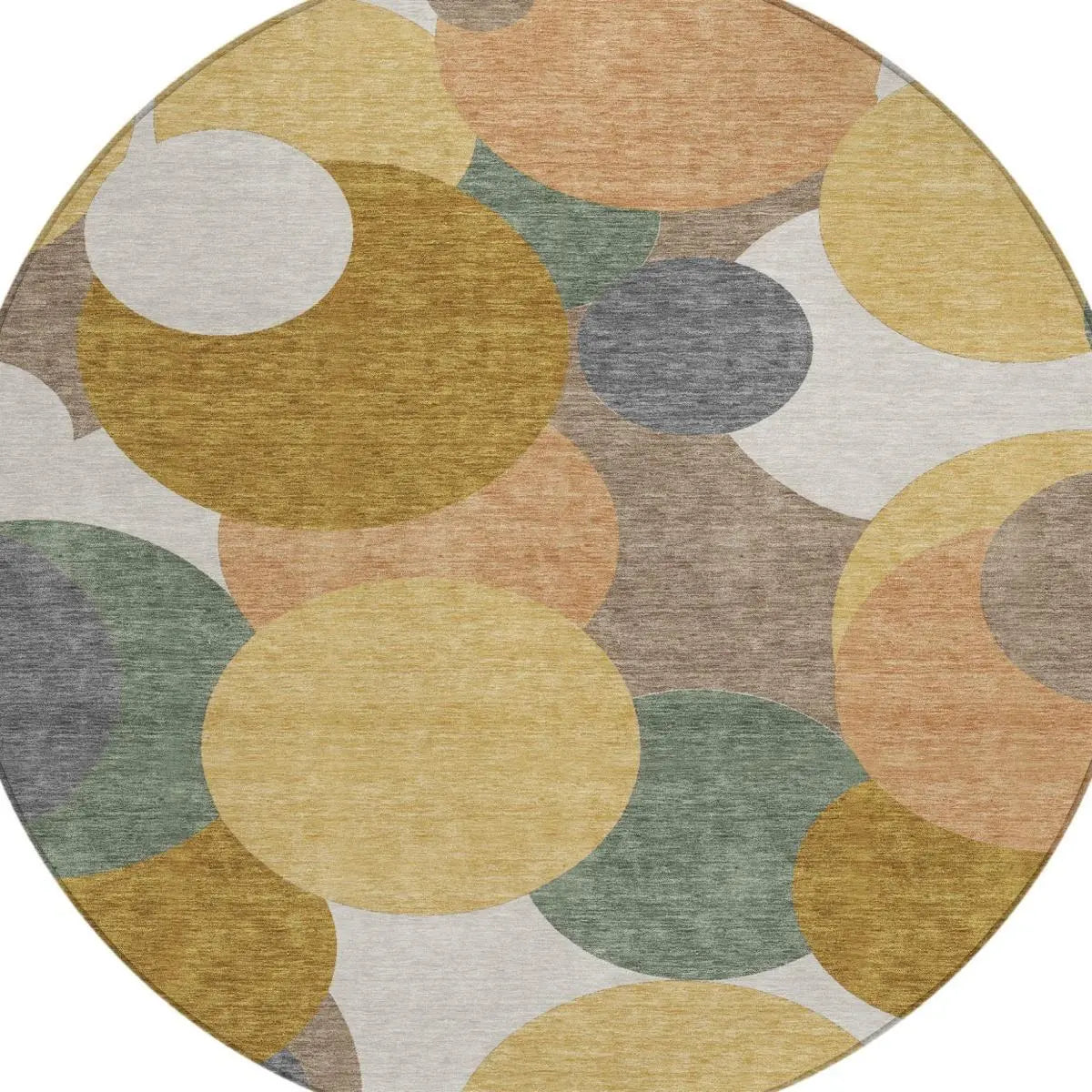 8' Gold And Walnut Round Geometric Washable Indoor Outdoor Area Rug Homeroots Outdoor