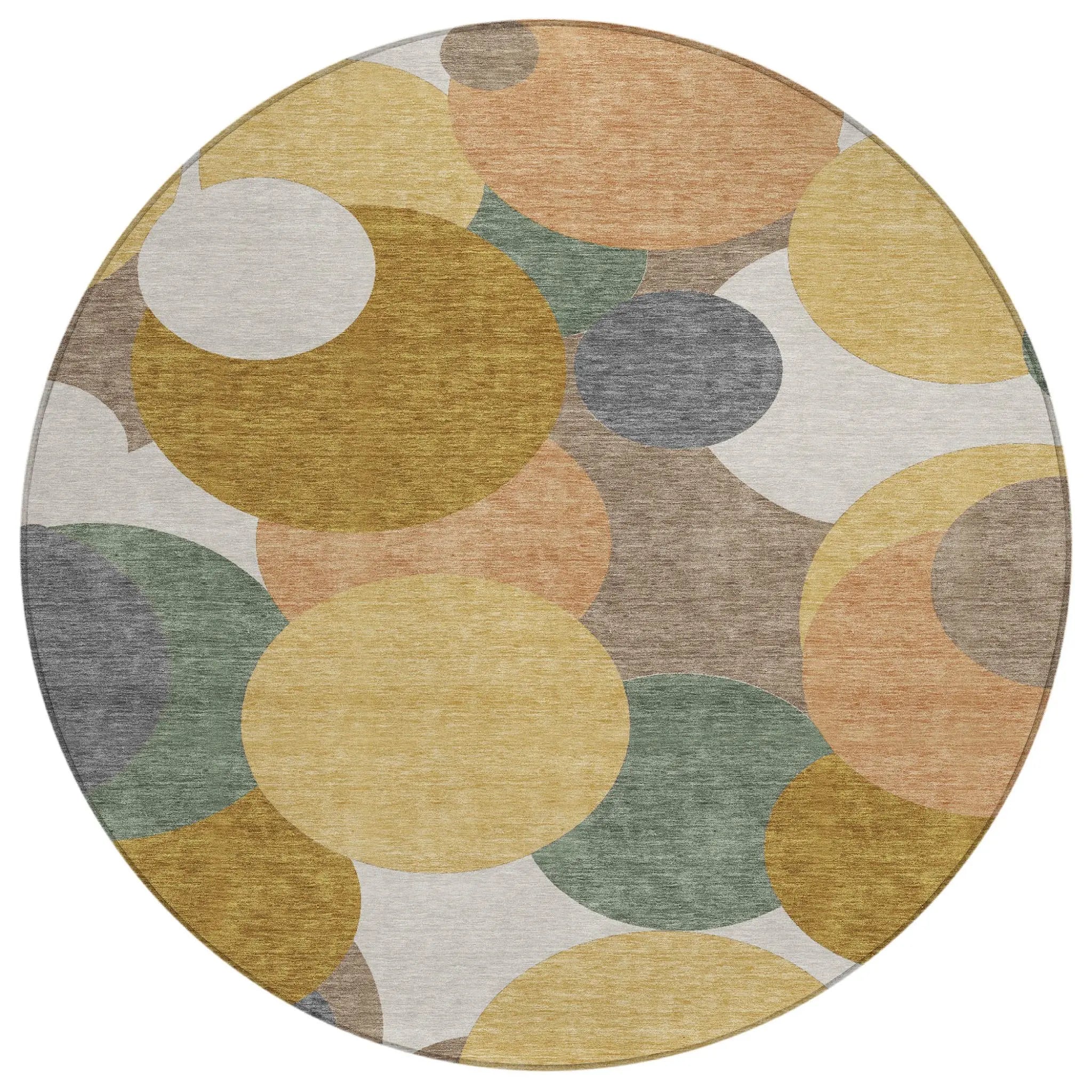 8' Gold And Walnut Round Geometric Washable Indoor Outdoor Area Rug Homeroots Outdoor