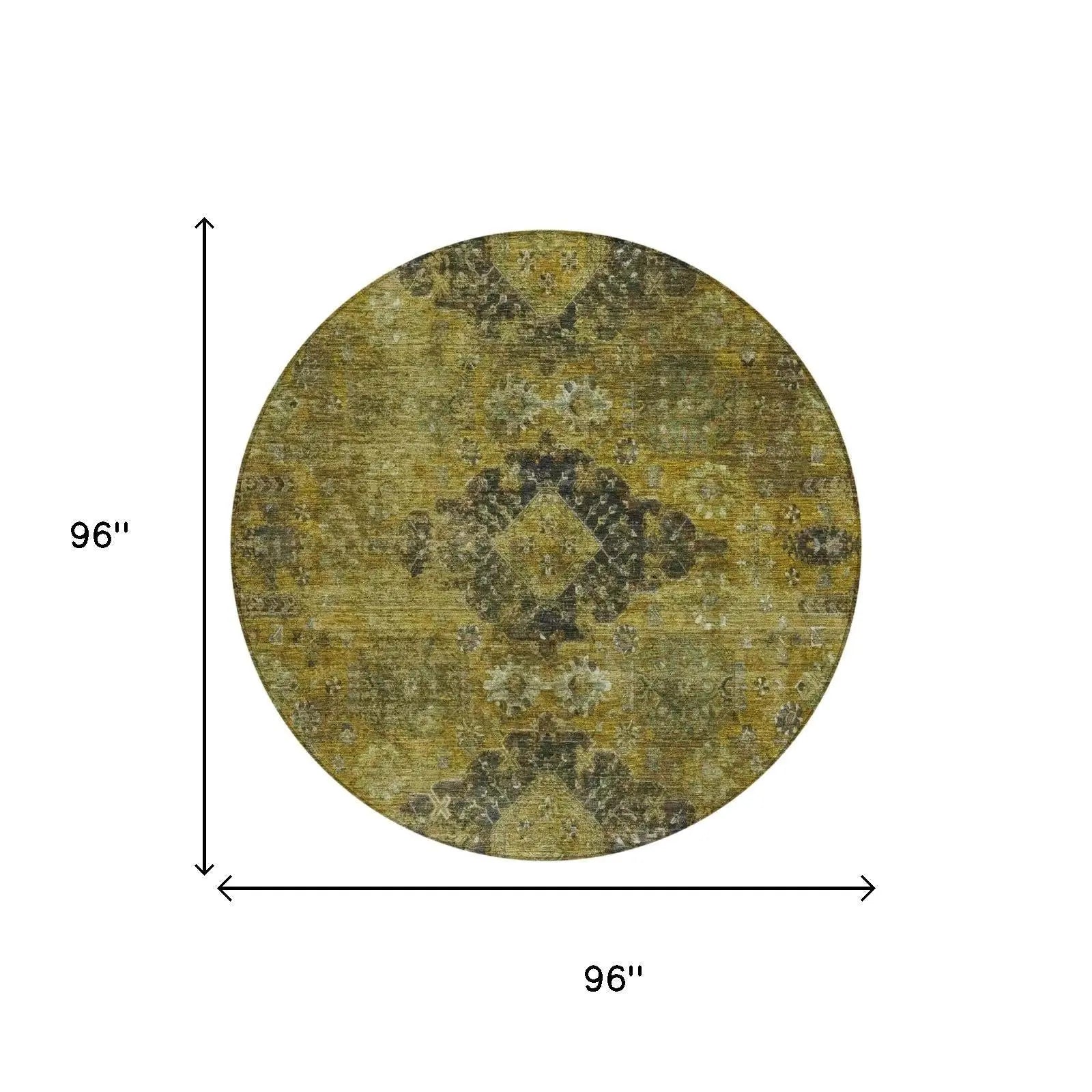 8' Gold And Walnut Round Oriental Washable Indoor Outdoor Area Rug Homeroots Outdoor