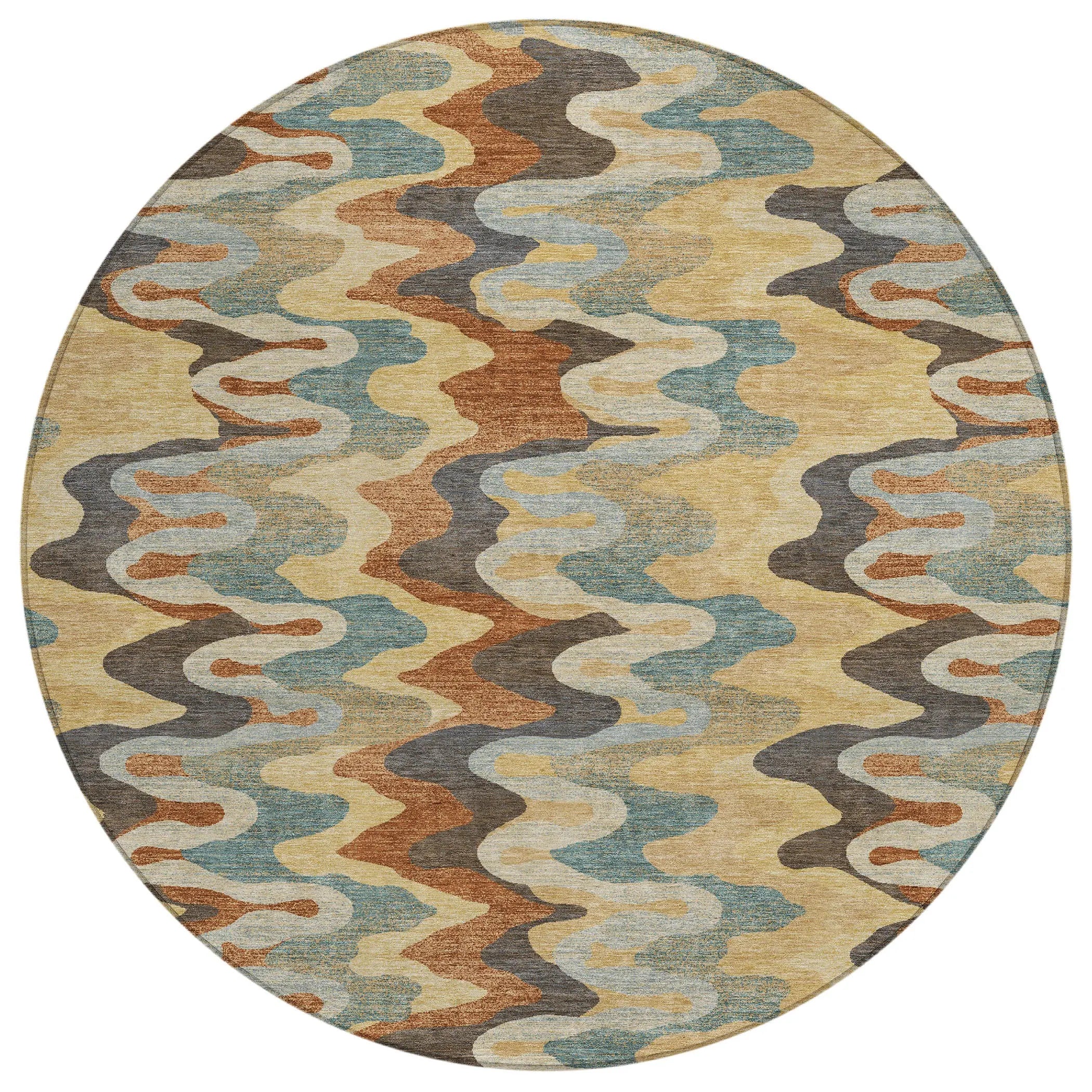 8' Gold And Wheat Round Abstract Washable Indoor Outdoor Area Rug Homeroots Outdoor