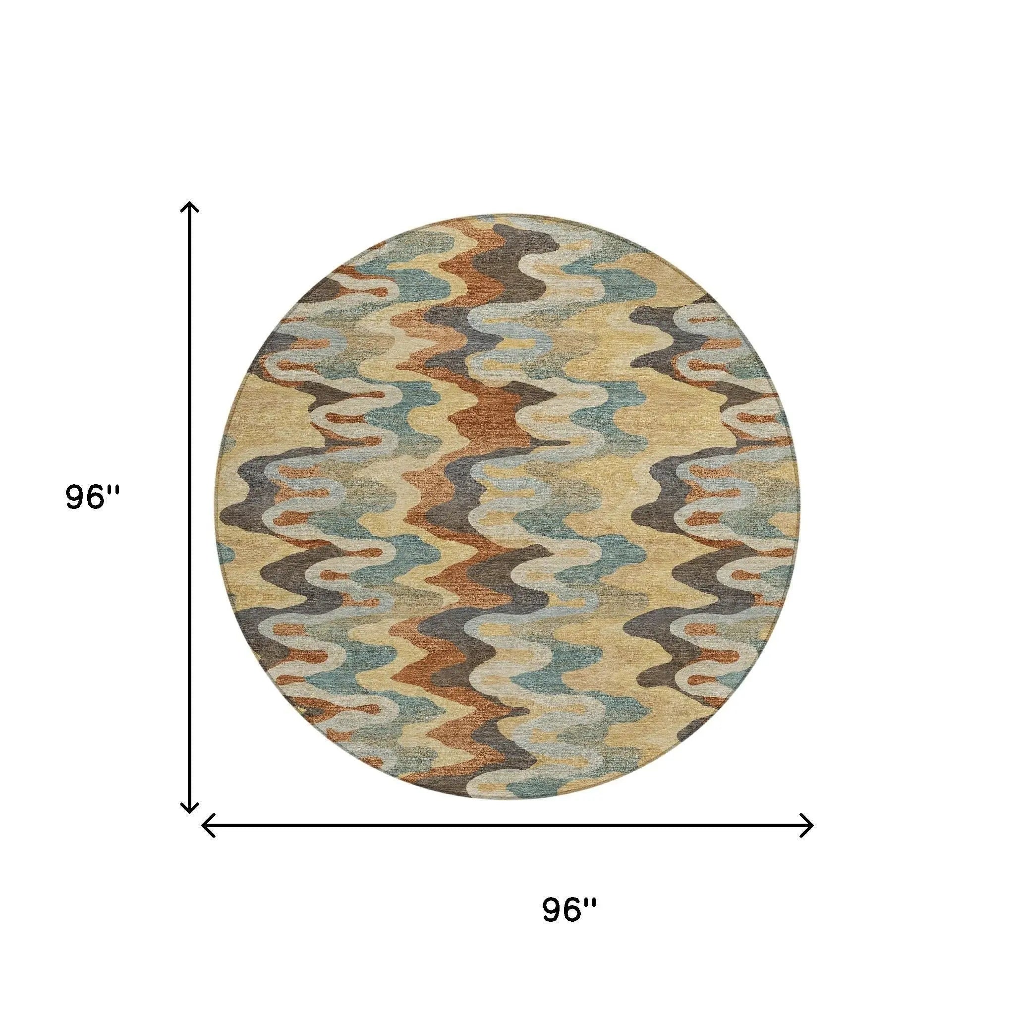8' Gold And Wheat Round Abstract Washable Indoor Outdoor Area Rug Homeroots Outdoor