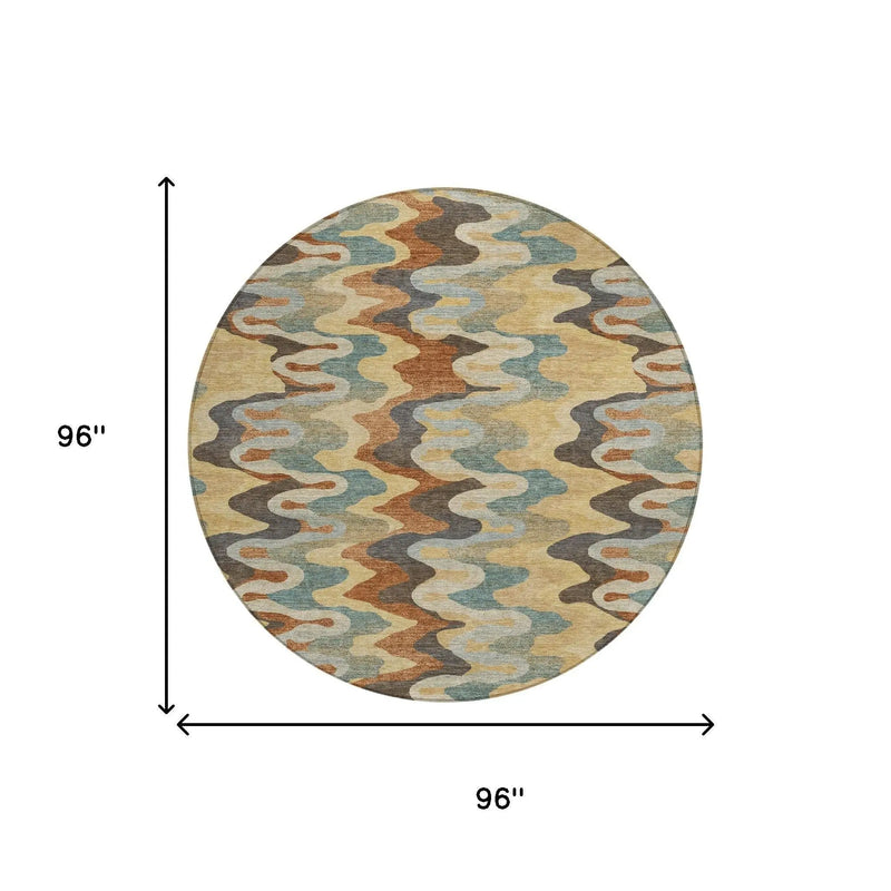 8' Gold And Wheat Round Abstract Washable Indoor Outdoor Area Rug Homeroots Outdoor