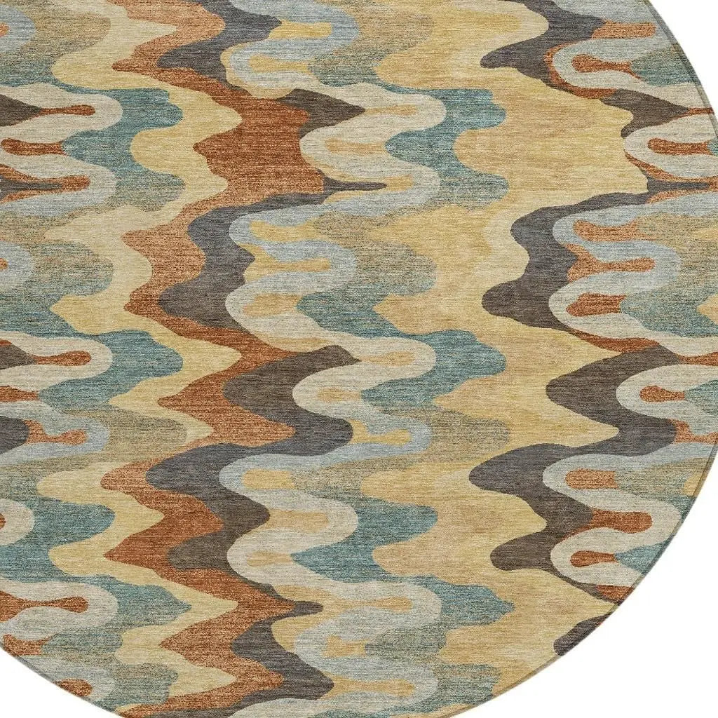 8' Gold And Wheat Round Abstract Washable Indoor Outdoor Area Rug Homeroots Outdoor