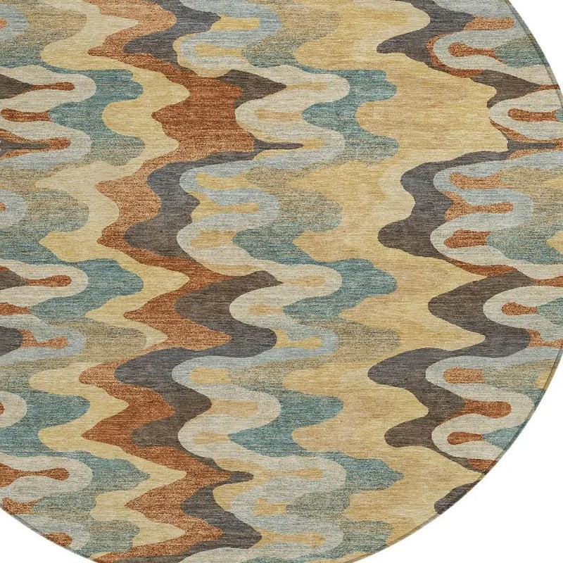 8' Gold And Wheat Round Abstract Washable Indoor Outdoor Area Rug Homeroots Outdoor