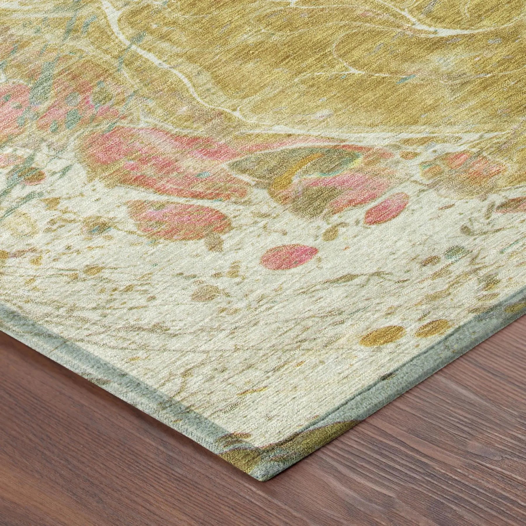 8' Gold And Wheat Round Abstract Washable Indoor Outdoor Area Rug Homeroots Outdoor