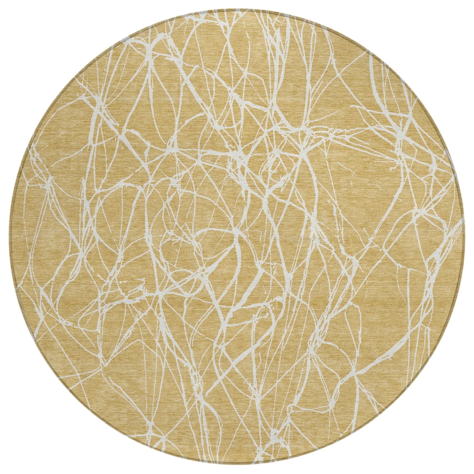 8' Gold And Wheat Round Abstract Washable Indoor Outdoor Area Rug Homeroots Outdoor