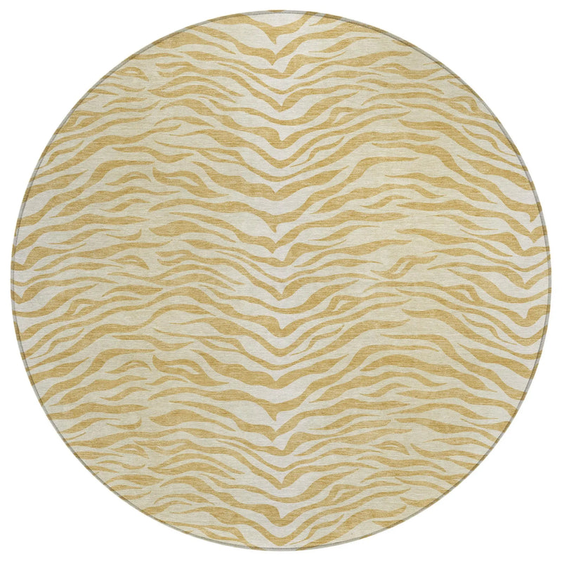 8' Gold And Wheat Round Animal Print Washable Indoor Outdoor Area Rug Homeroots Outdoor