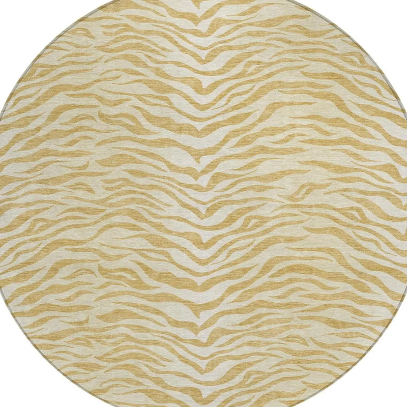 8' Gold And Wheat Round Animal Print Washable Indoor Outdoor Area Rug Homeroots Outdoor