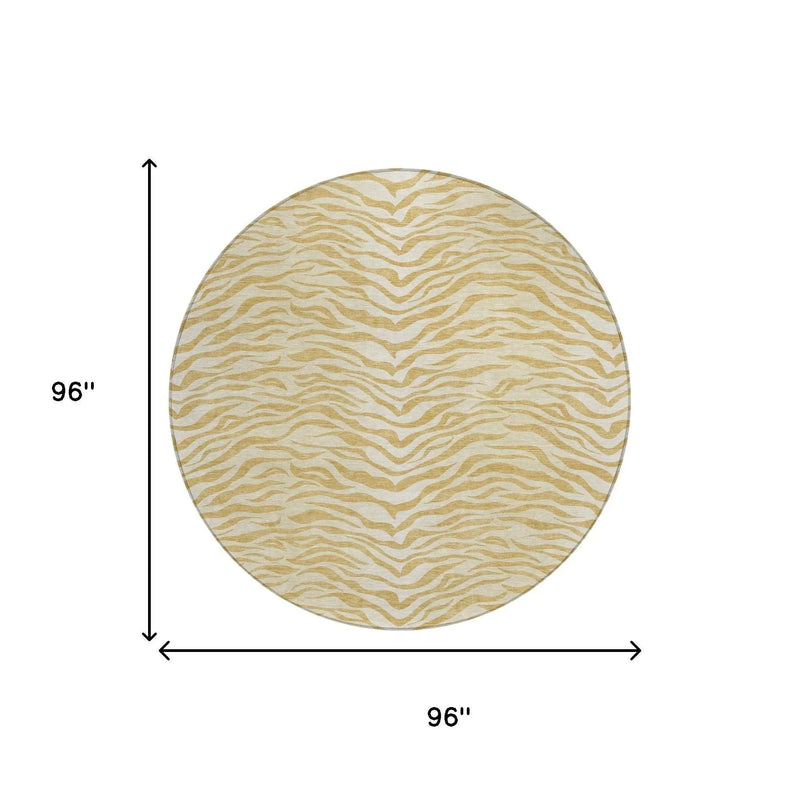 8' Gold And Wheat Round Animal Print Washable Indoor Outdoor Area Rug Homeroots Outdoor