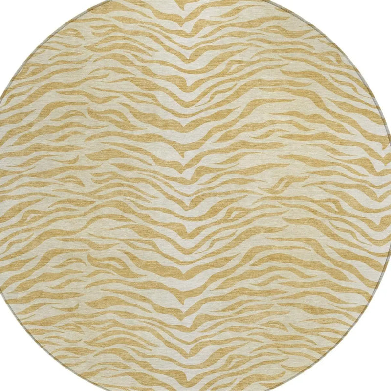 8' Gold And Wheat Round Animal Print Washable Indoor Outdoor Area Rug Homeroots Outdoor
