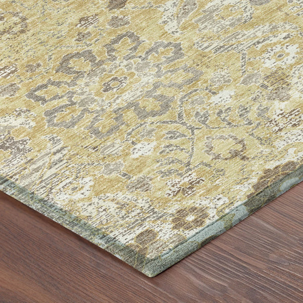 8' Gold And Wheat Round Damask Washable Indoor Outdoor Area Rug Homeroots Outdoor