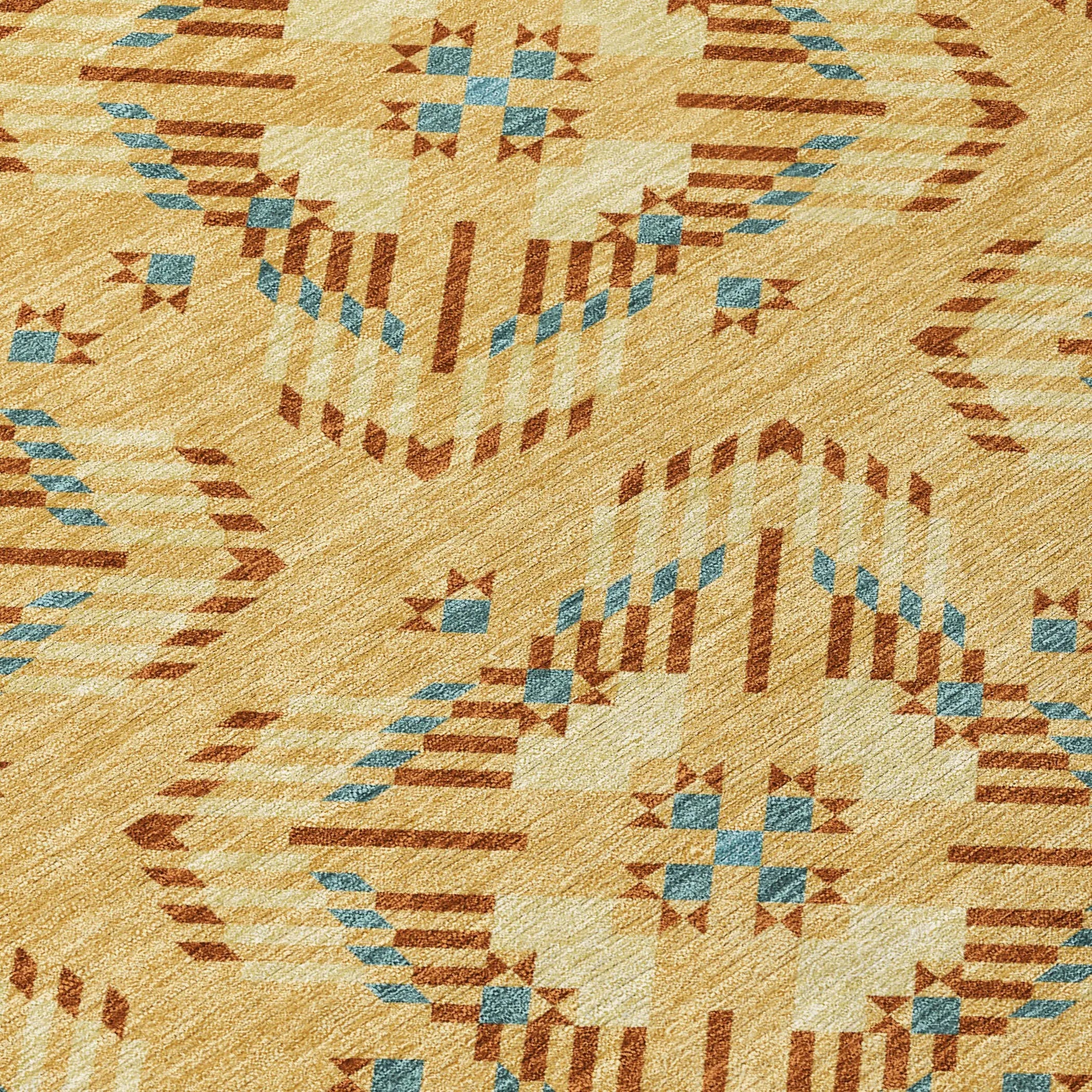8' Gold And Wheat Round Geometric Washable Indoor Outdoor Area Rug Homeroots Outdoor