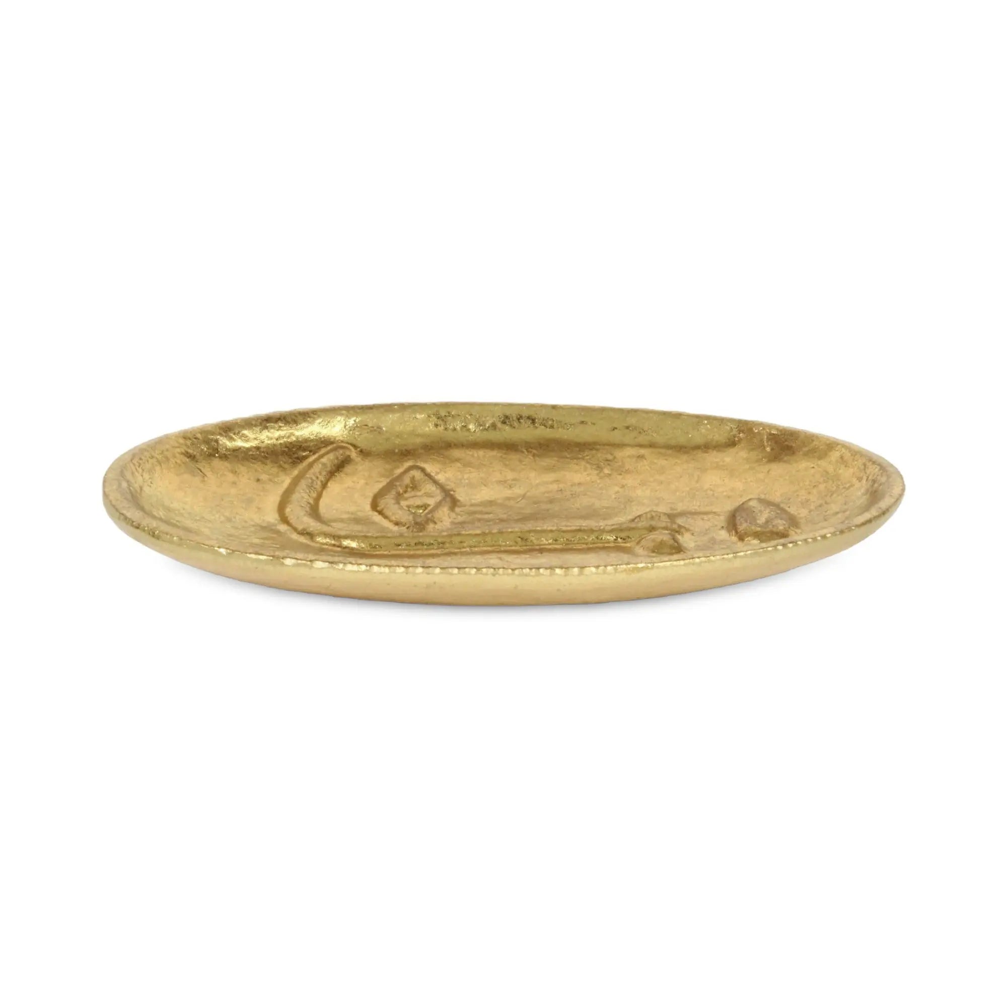 8" Gold Cast Iron Mod Abstract Face Oval Trinket Tray - GreatEagleInc