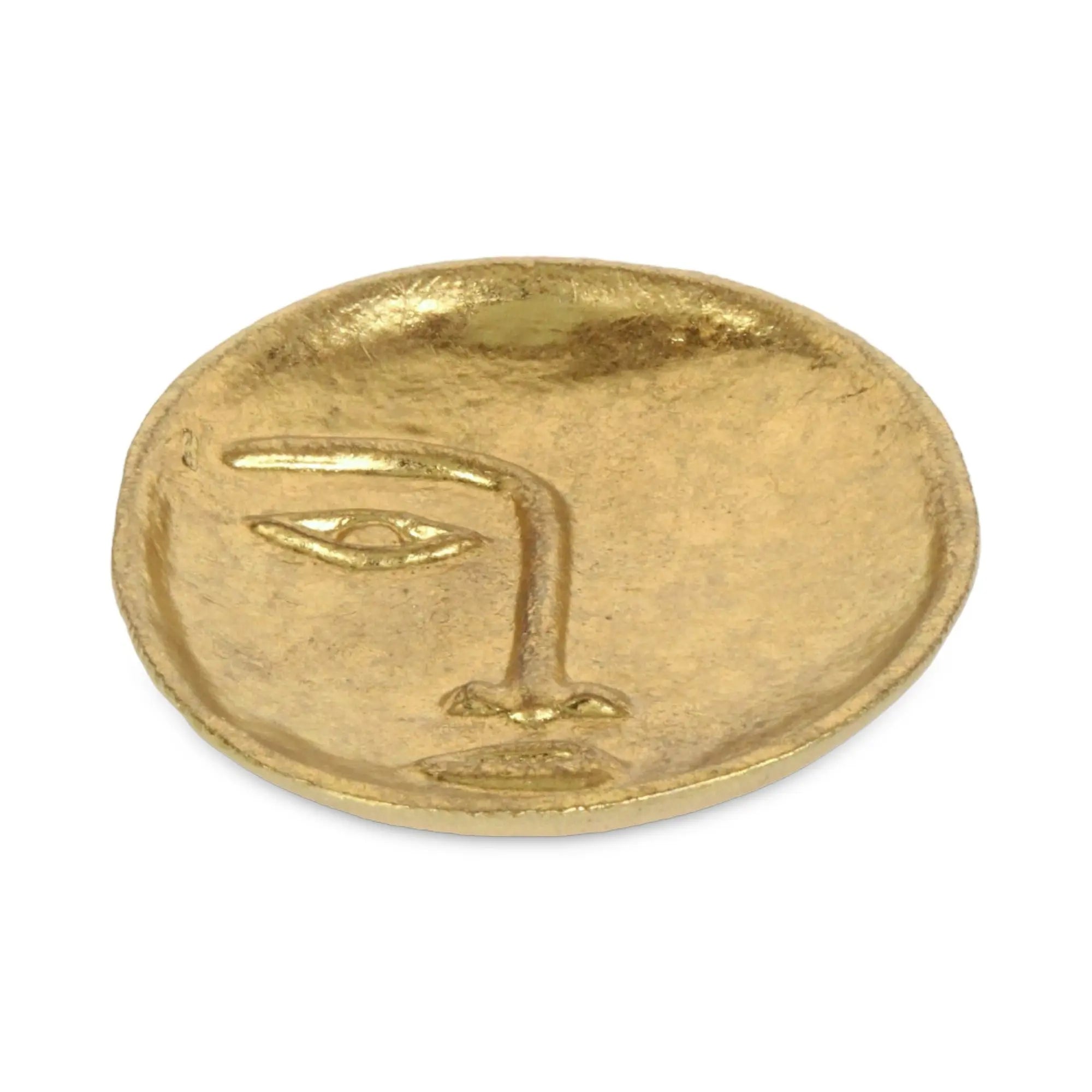8" Gold Cast Iron Mod Abstract Face Oval Trinket Tray - GreatEagleInc
