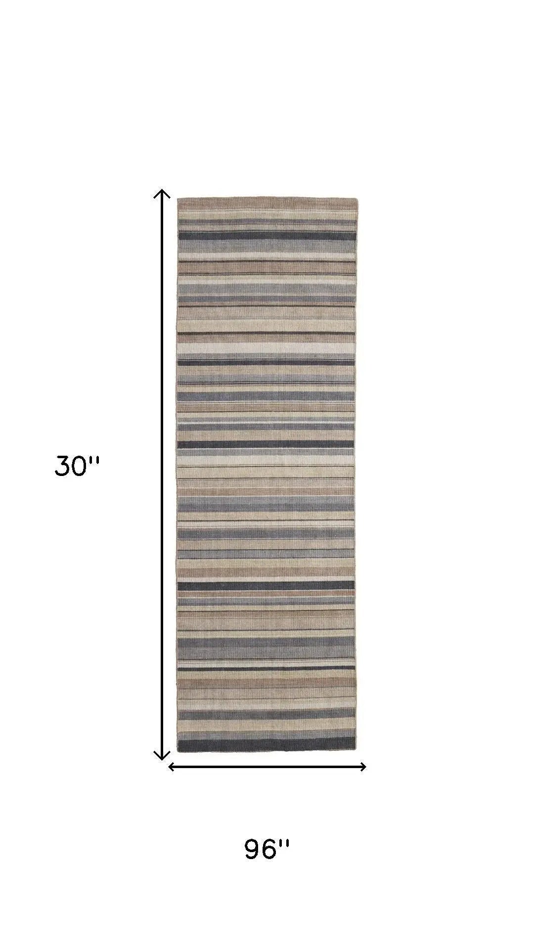 8' Gold Gray And Tan Wool Striped Hand Knotted Area Rug Homeroots Home Decor