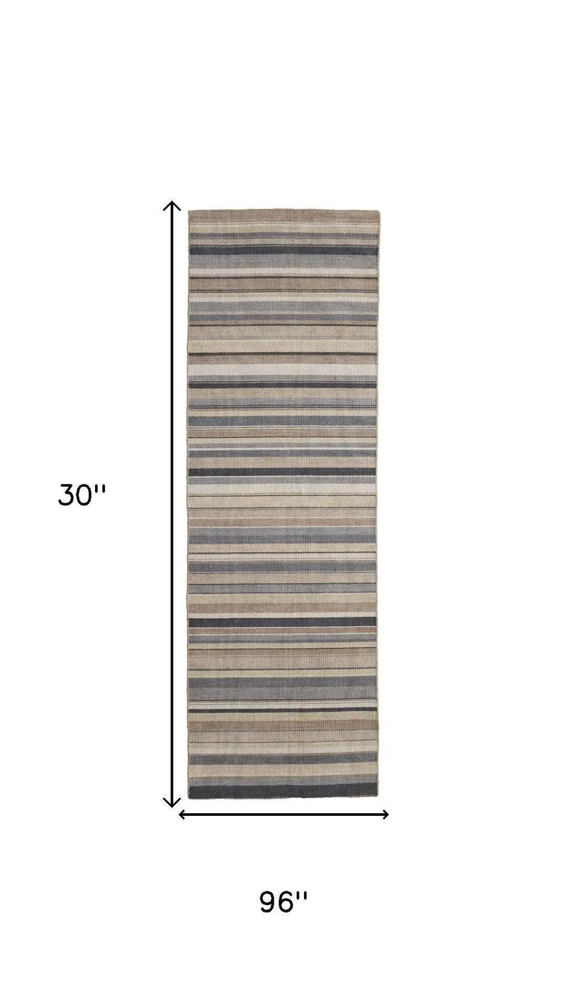 8' Gold Gray And Tan Wool Striped Hand Knotted Area Rug Homeroots Home Decor