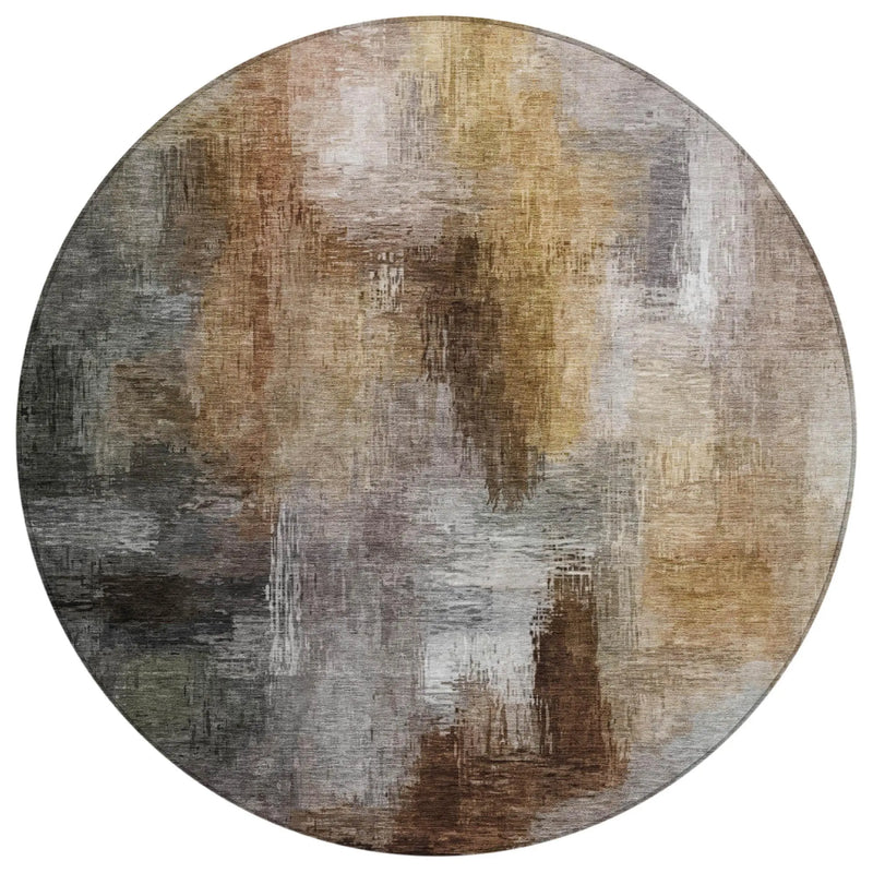 8' Granite Gray And Gray Round Abstract Washable Indoor Outdoor Area Rug Homeroots Outdoor