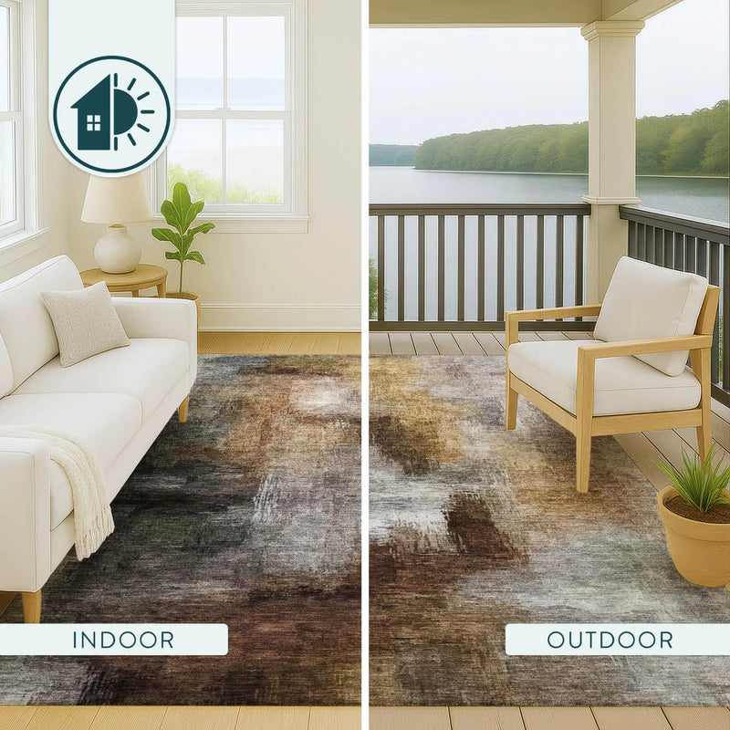 8' Granite Gray And Gray Round Abstract Washable Indoor Outdoor Area Rug Homeroots Outdoor