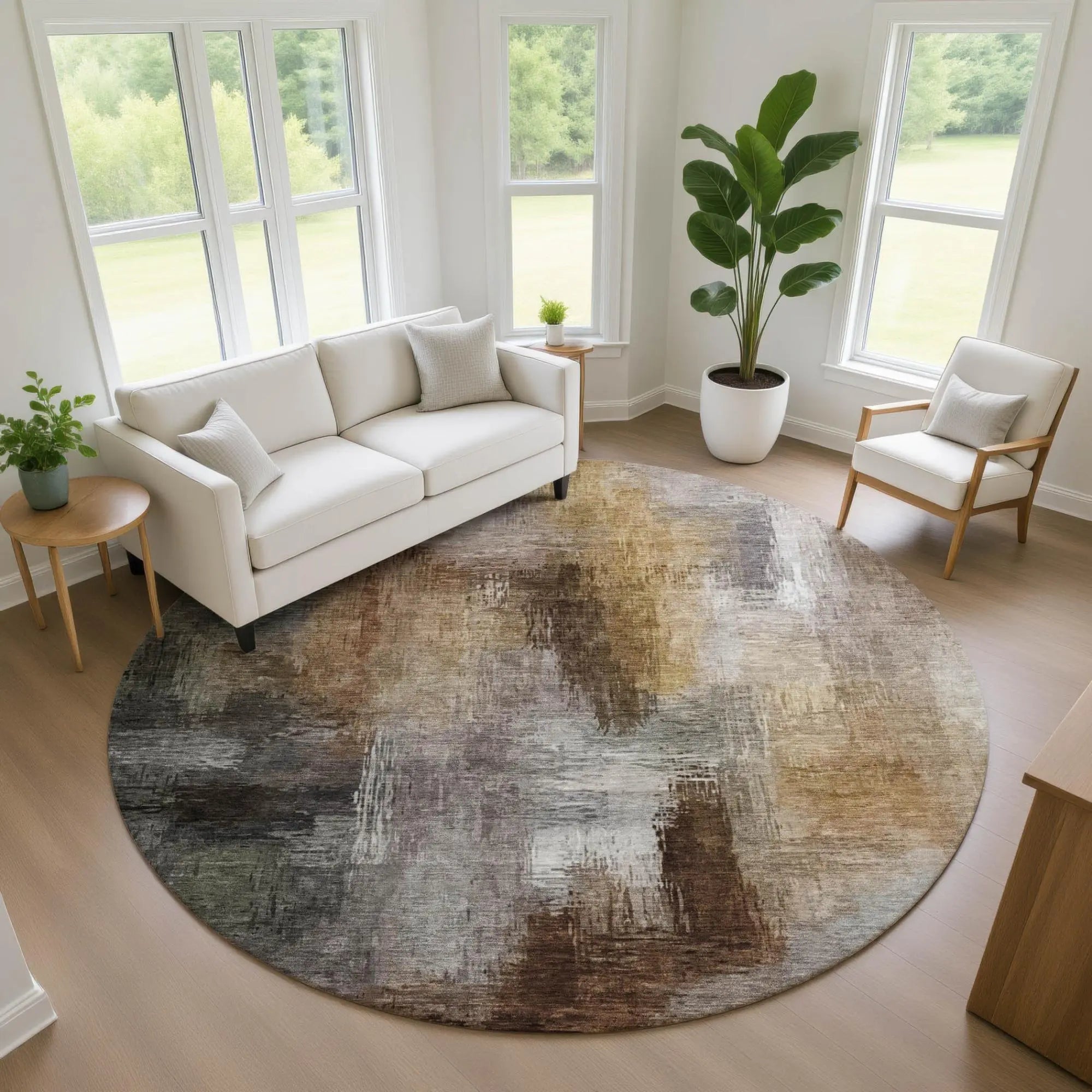 8' Granite Gray And Gray Round Abstract Washable Indoor Outdoor Area Rug Homeroots Outdoor