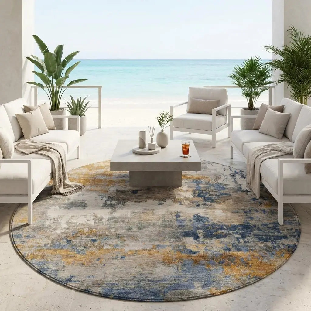 8' Granite Gray And Gray Round Abstract Washable Indoor Outdoor Area Rug Homeroots Outdoor